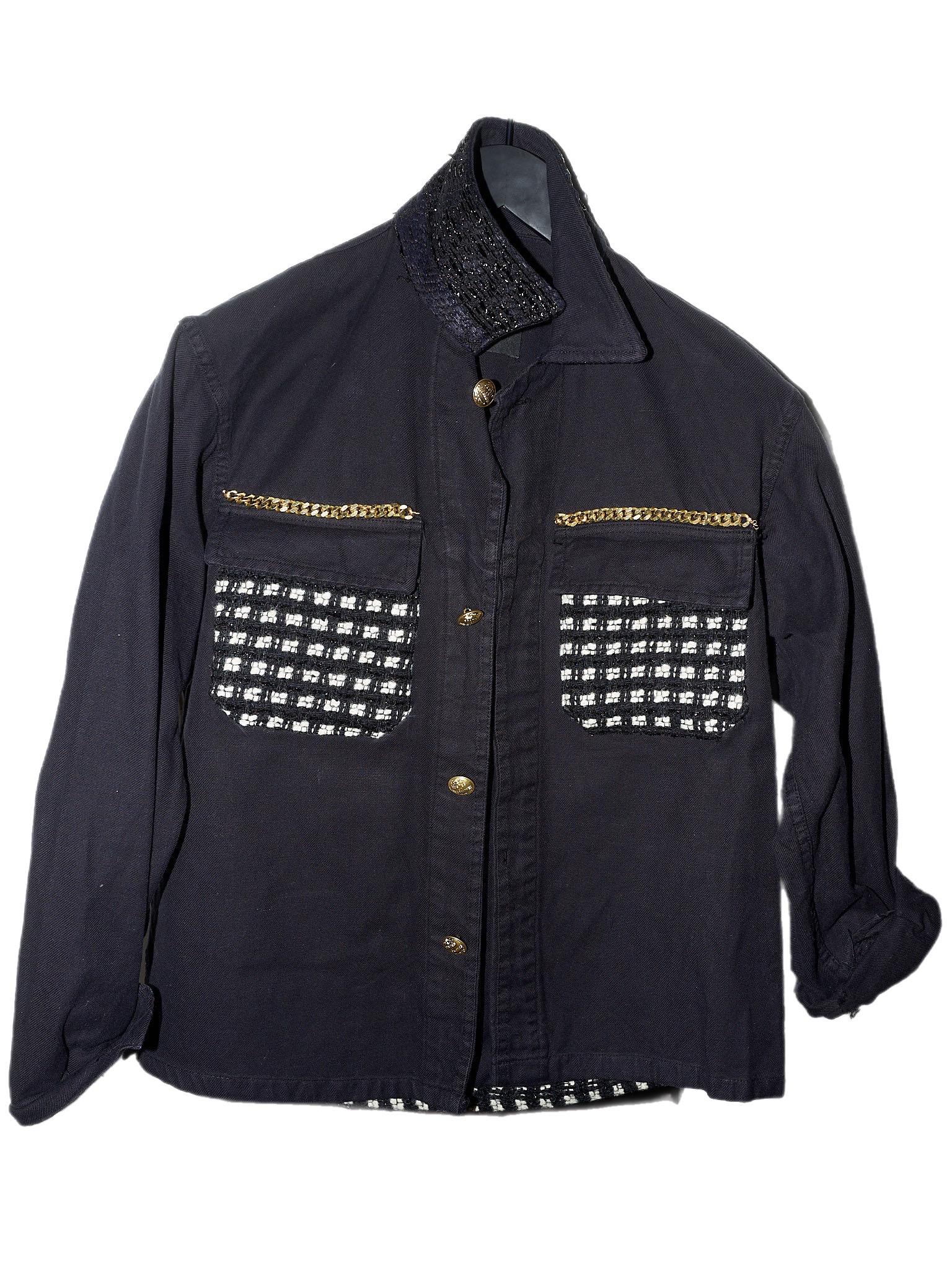 Black Jacket Gold Tone Chain Wool White Black Lurex Tweed Gold Buttons 2