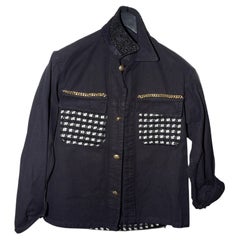 Black Jacket Gold Tone Chain Wool White Black Lurex Tweed Gold Buttons