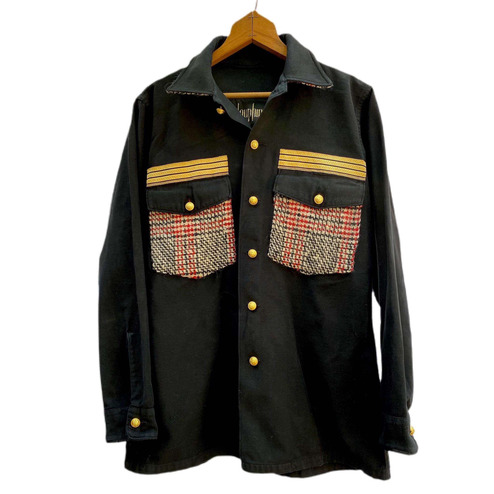 Black Jacket Military Red White Black Tartan Wool Gold Braid Buttons J Dauphin 1