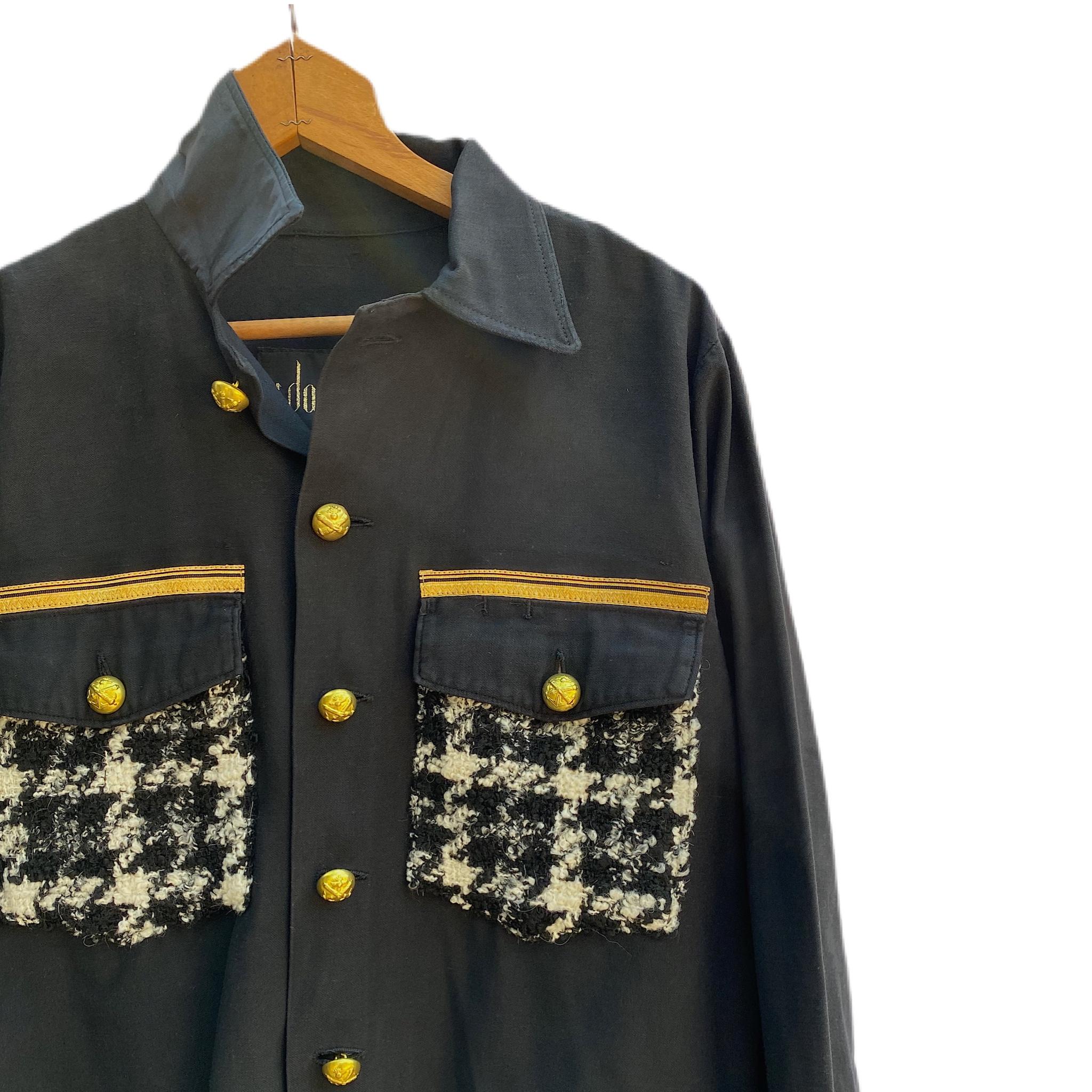 Women's Black Jacket Military White Black Wool Tartan Gold Braid Buttons J Dauphin
