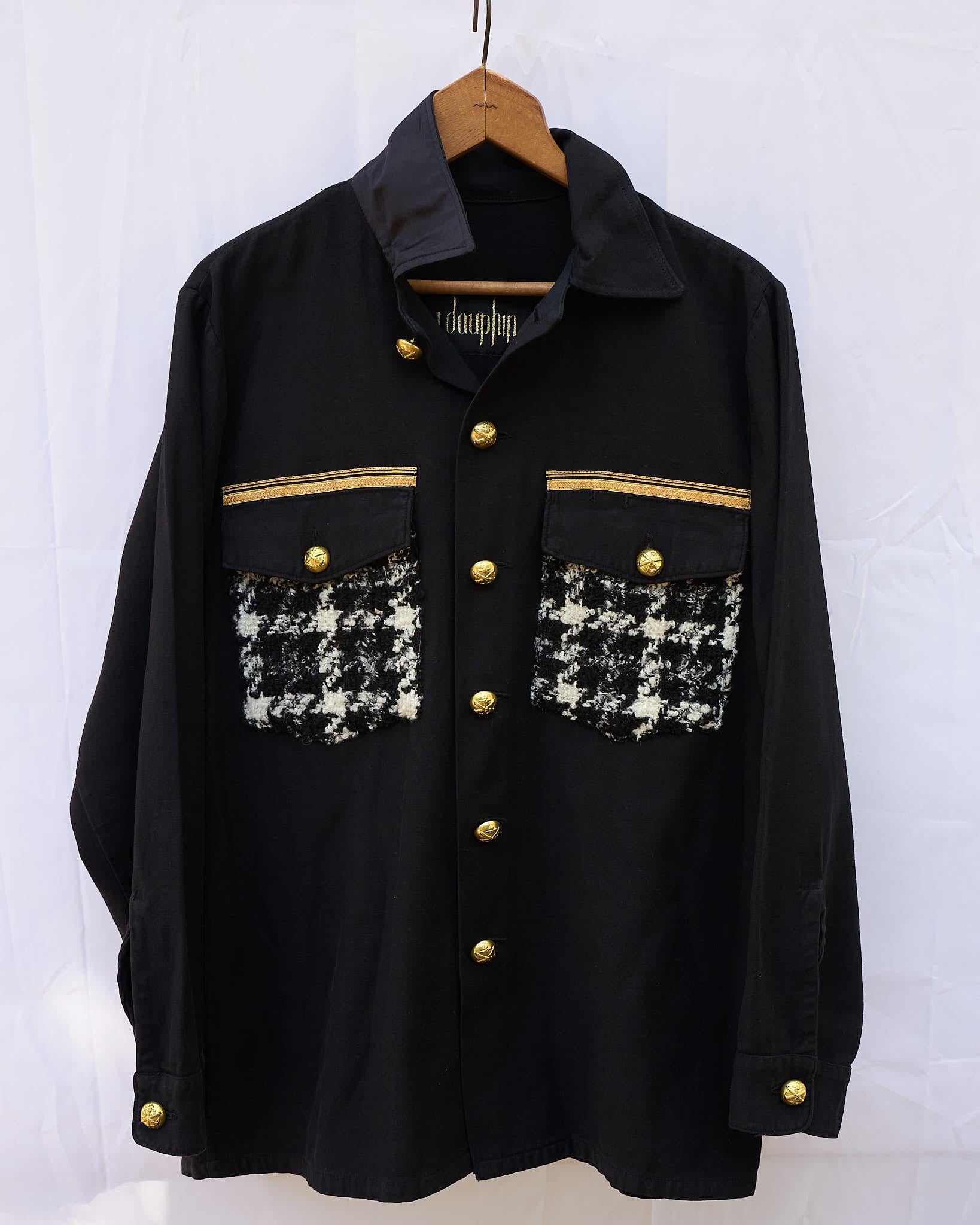 Black Jacket Military White Black Wool Tartan Gold Braid Buttons J Dauphin 1