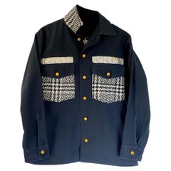 Black Jacket Military White Black Wool Tartan Gold Braid Buttons J Dauphin