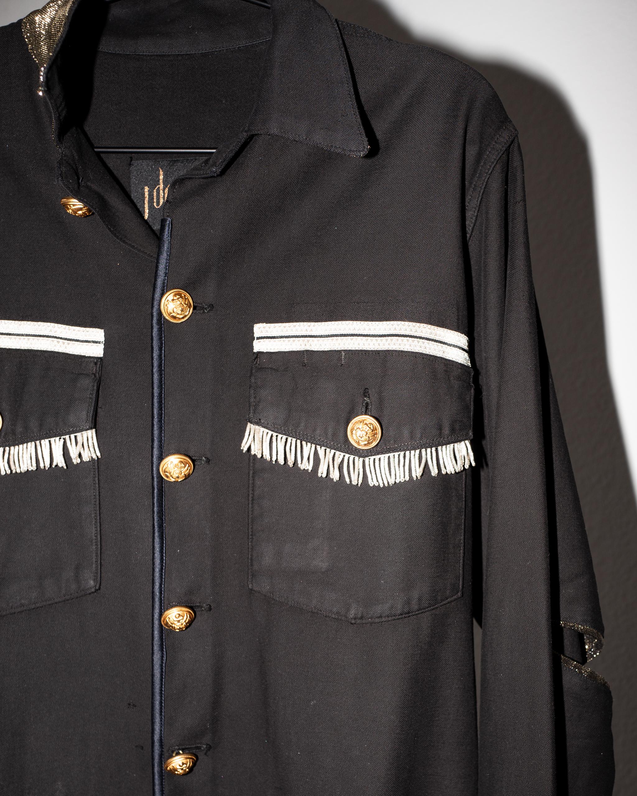 Women's Black Jacket Remade US Military Vintage Gold Buttons Bullion Fringes Braid For Sale