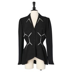 Vintage Black jacket with a cutting work and ivory satin embeded Thierry Mugler