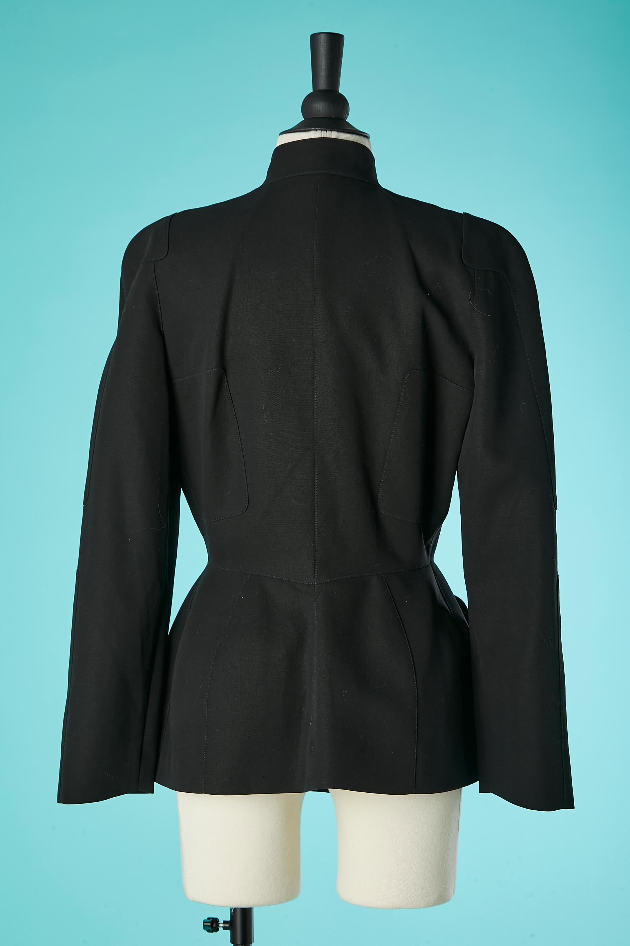 Black jacket with cut-work and silver metallic snap closure Thierry Mugler  For Sale 3
