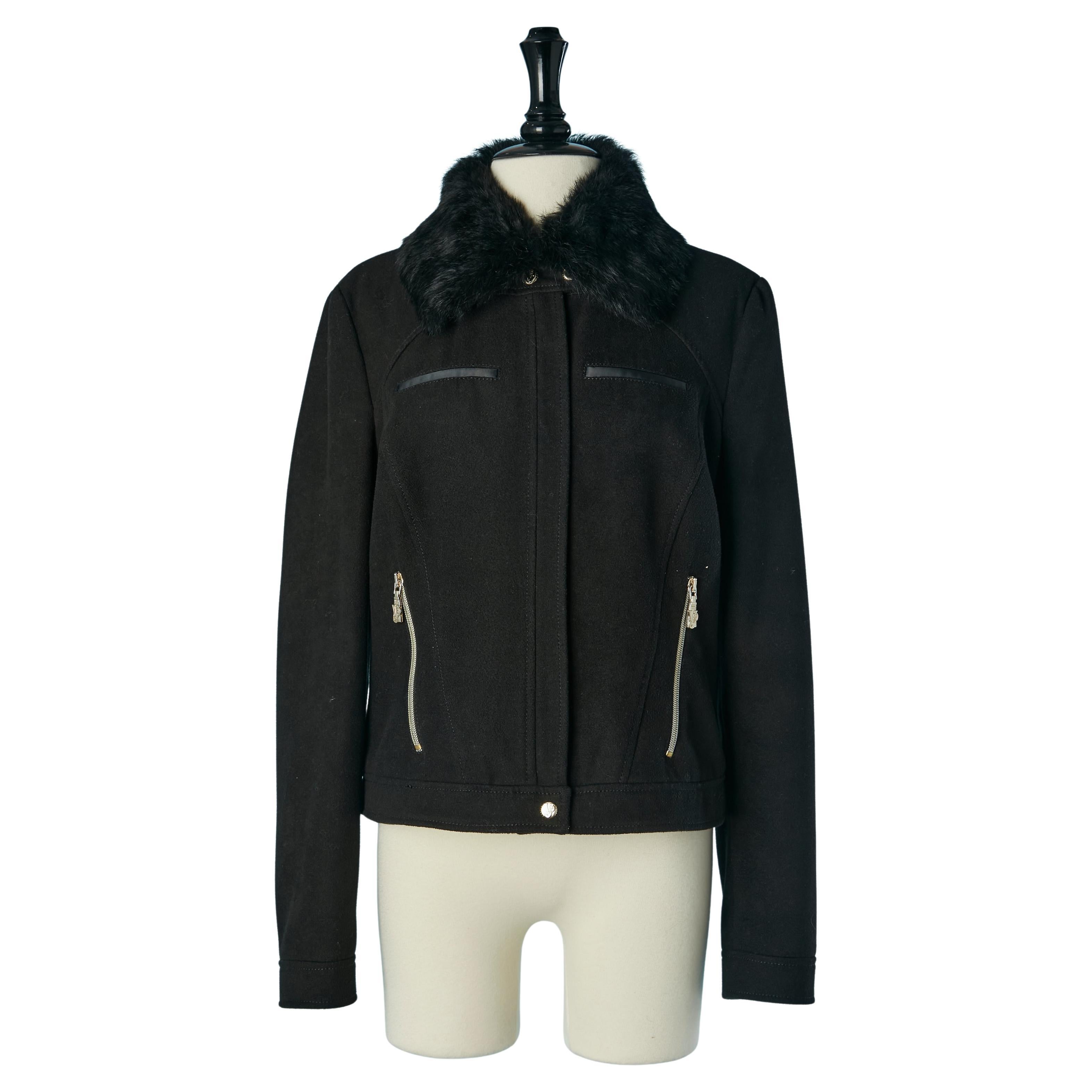 Black jacket with detachable fur collar VERSACE JEANS
