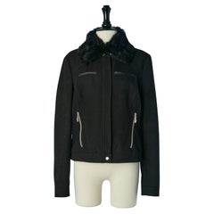 Black jacket with detachable fur collar VERSACE JEANS