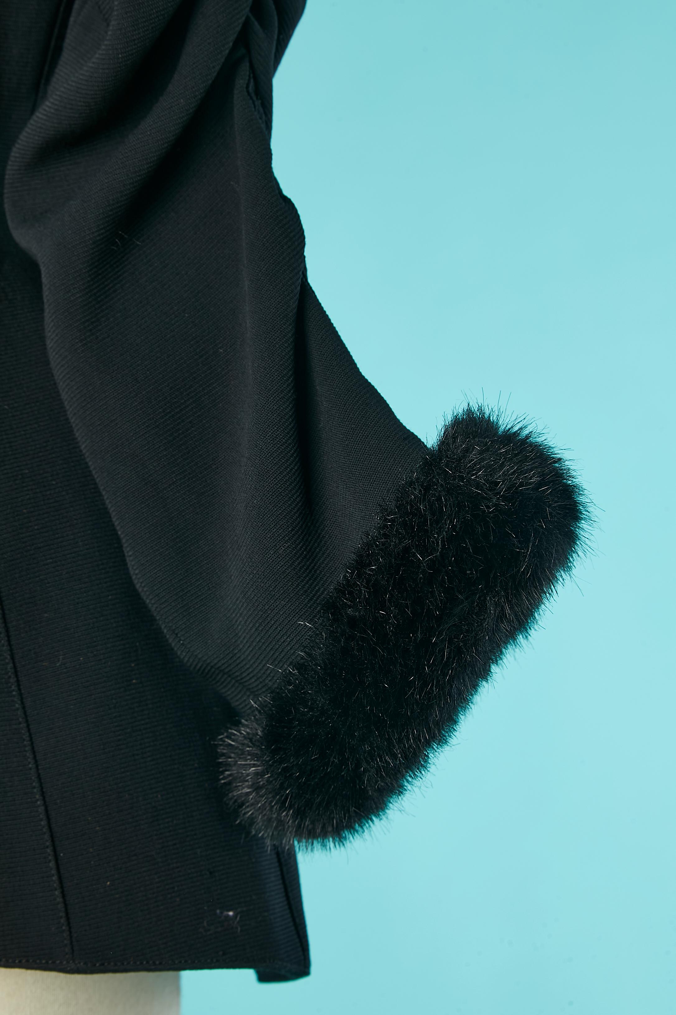 Women's Black jacket with fake furs collar and gathered sleeves THIERRY MUGLER For Sale