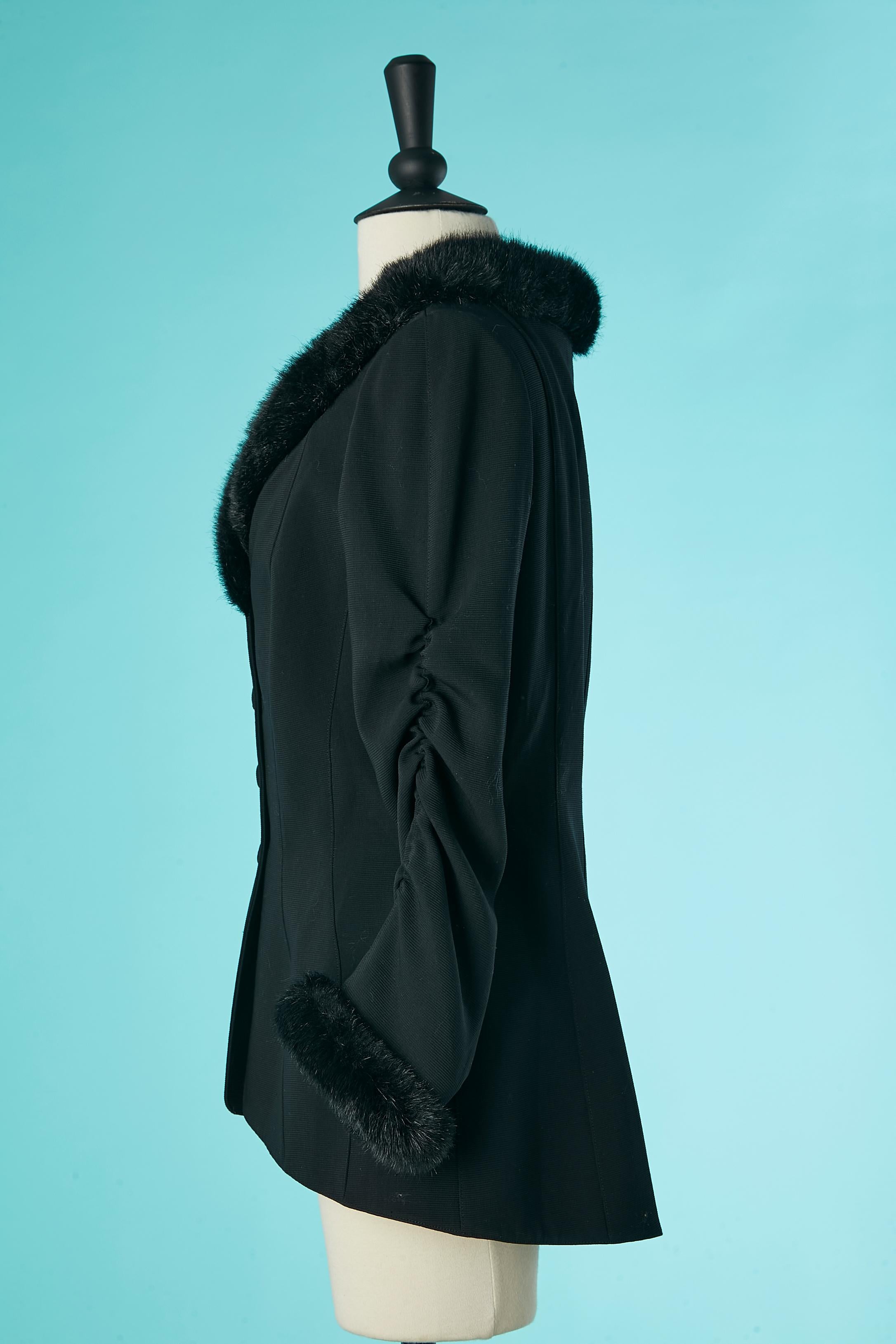 Black jacket with fake furs collar and gathered sleeves THIERRY MUGLER For Sale 1