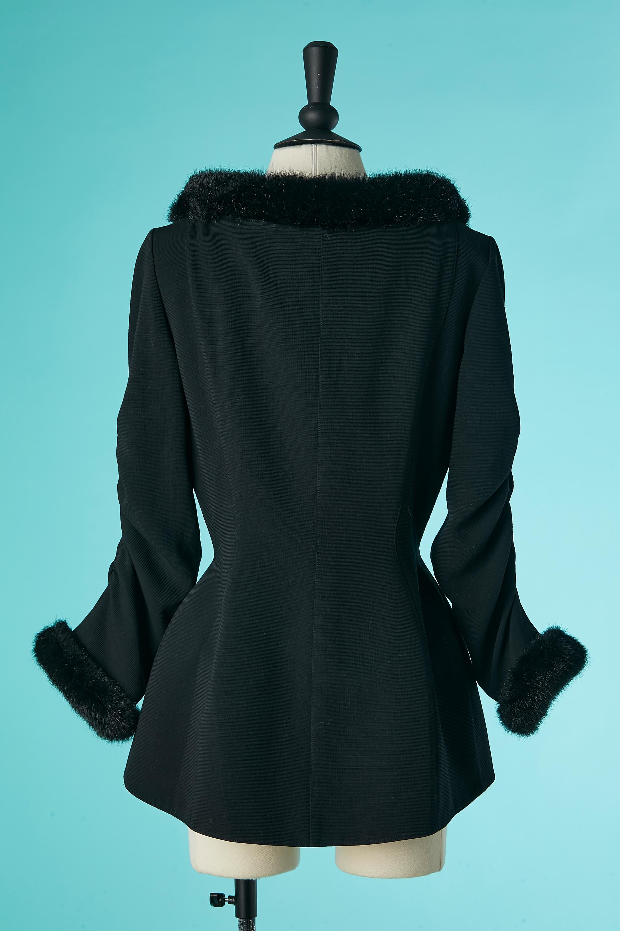 Black jacket with fake furs collar and gathered sleeves THIERRY MUGLER For Sale 2