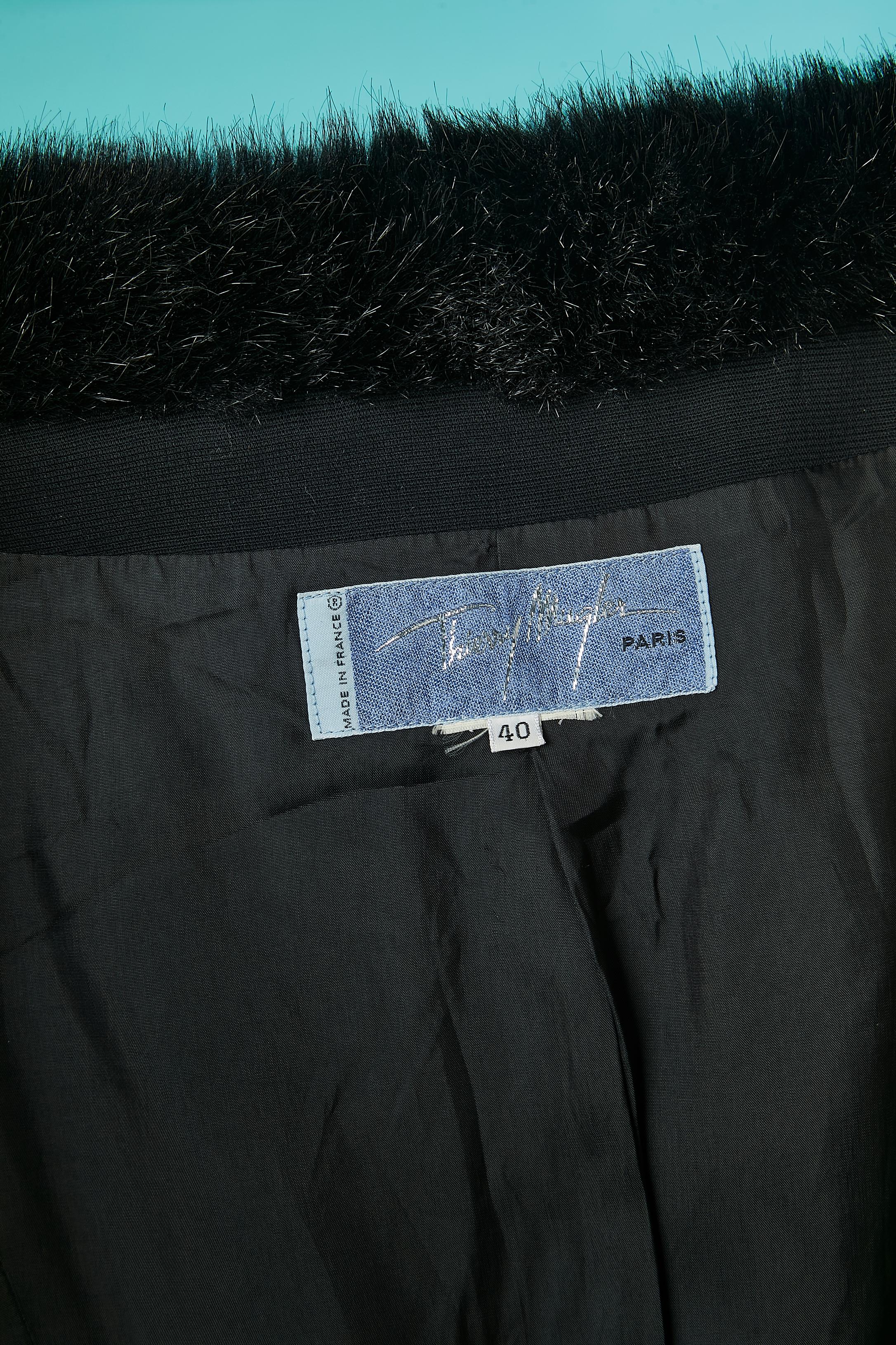 Black jacket with fake furs collar and gathered sleeves THIERRY MUGLER For Sale 3