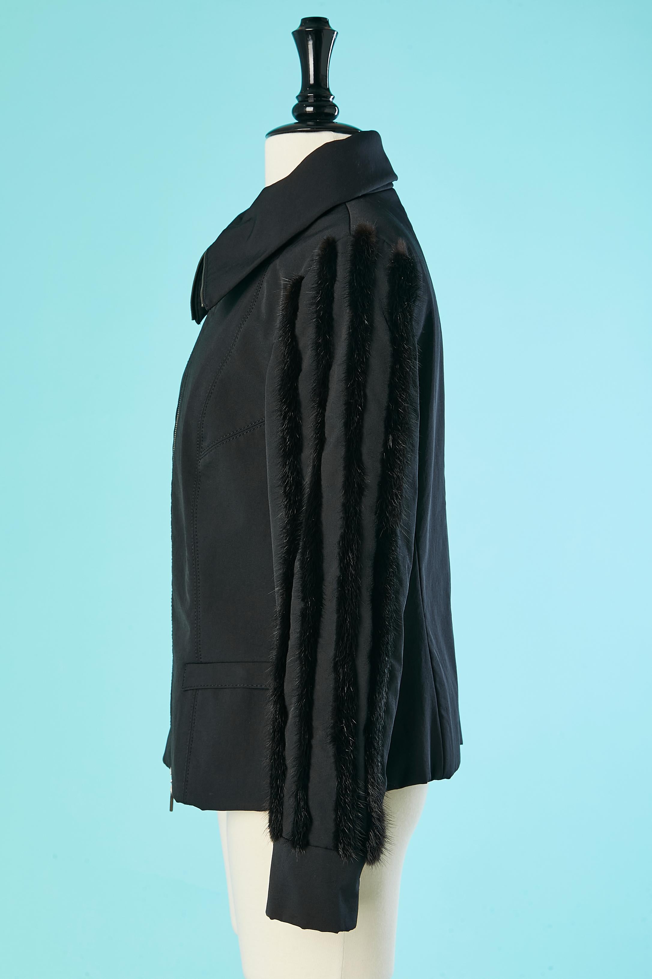 Black jacket with mink stripes on the sleeves Gianfranco Ferré Studio  For Sale 1