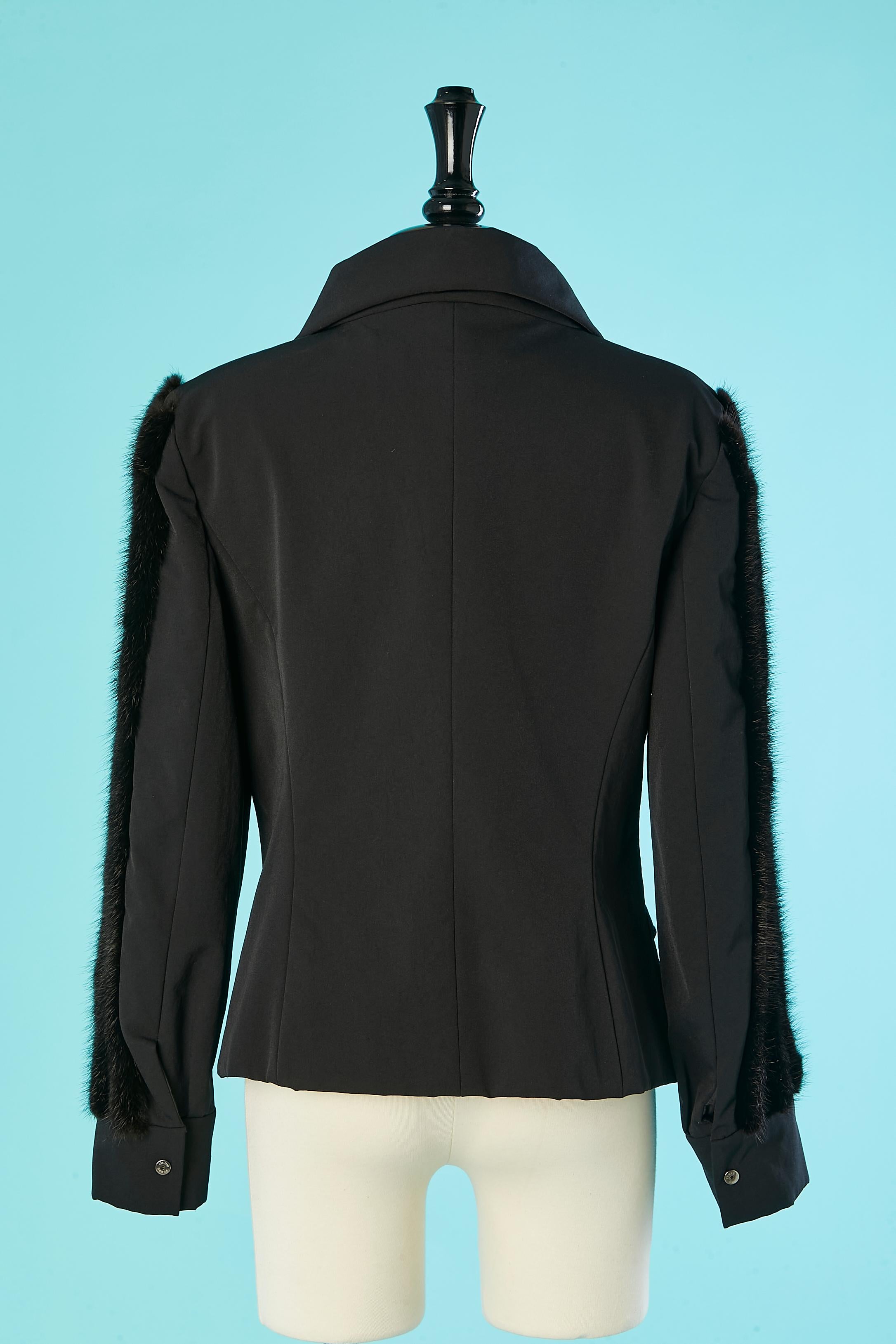 Black jacket with mink stripes on the sleeves Gianfranco Ferré Studio  For Sale 2