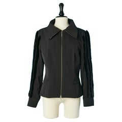 Black jacket with mink stripes on the sleeves Gianfranco Ferré Studio 