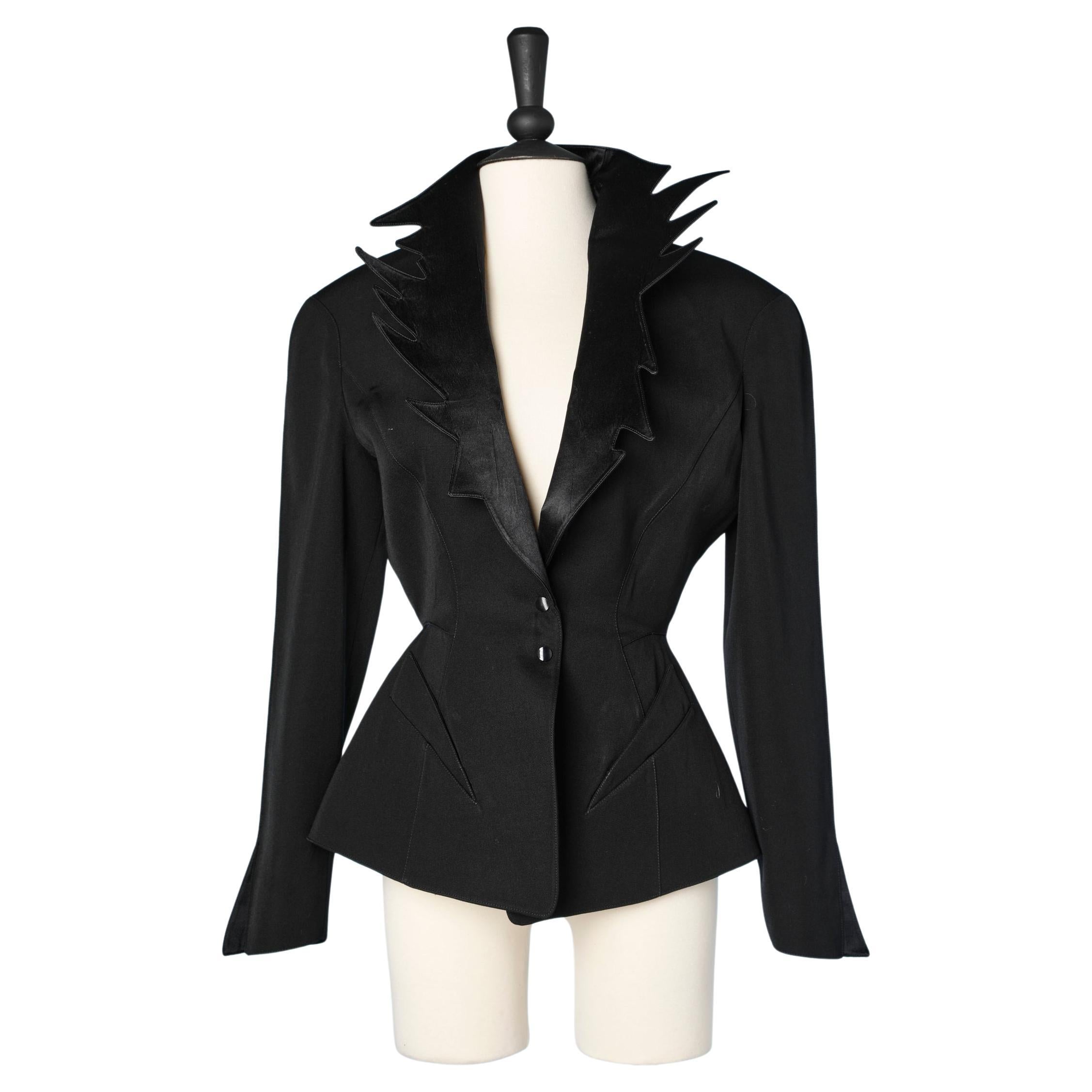  Black jacket with notched satin collar  Thierry Mugler  For Sale