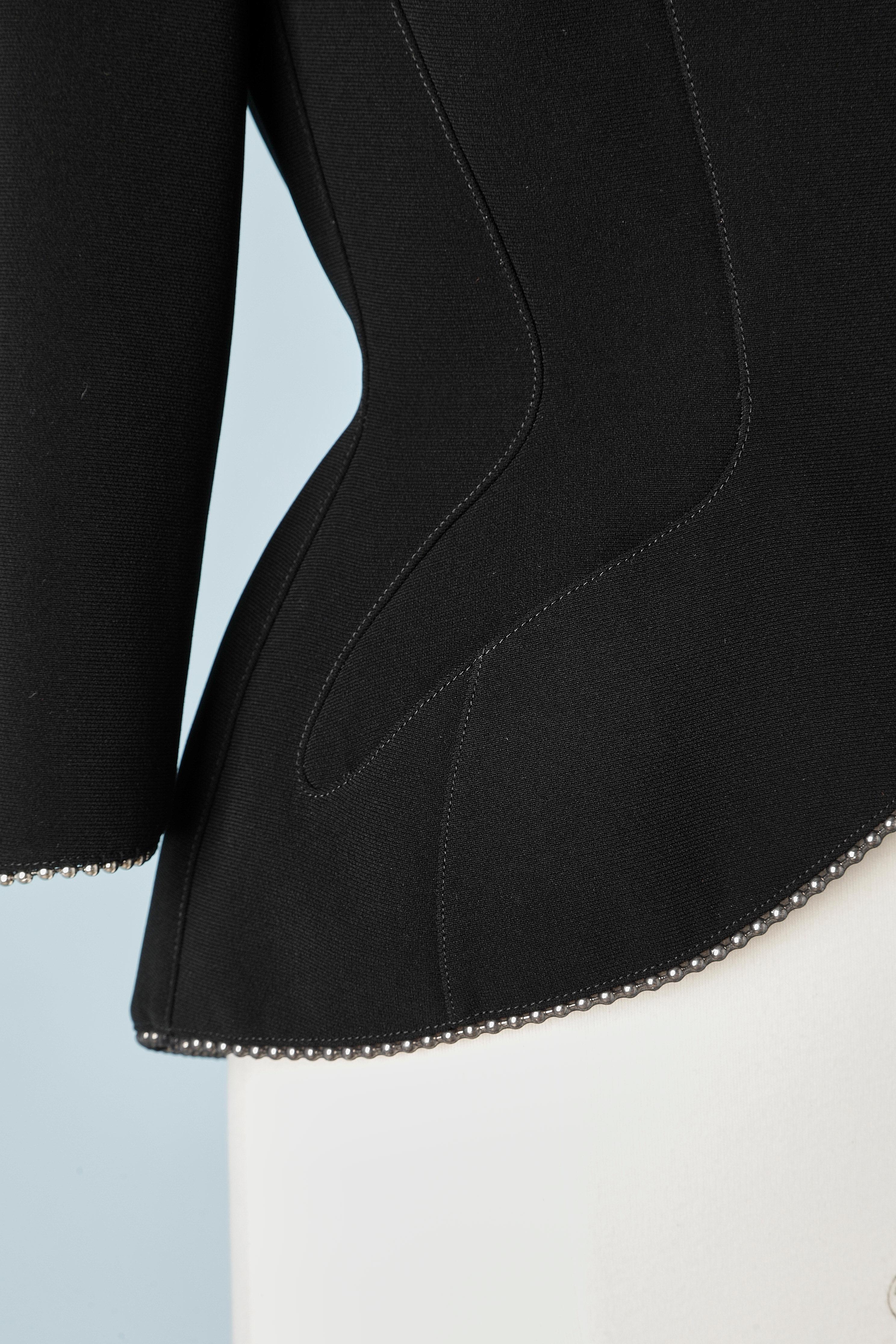 Black  jacket with silver metallic chain along neckline Thierry Mugler In Excellent Condition In Saint-Ouen-Sur-Seine, FR