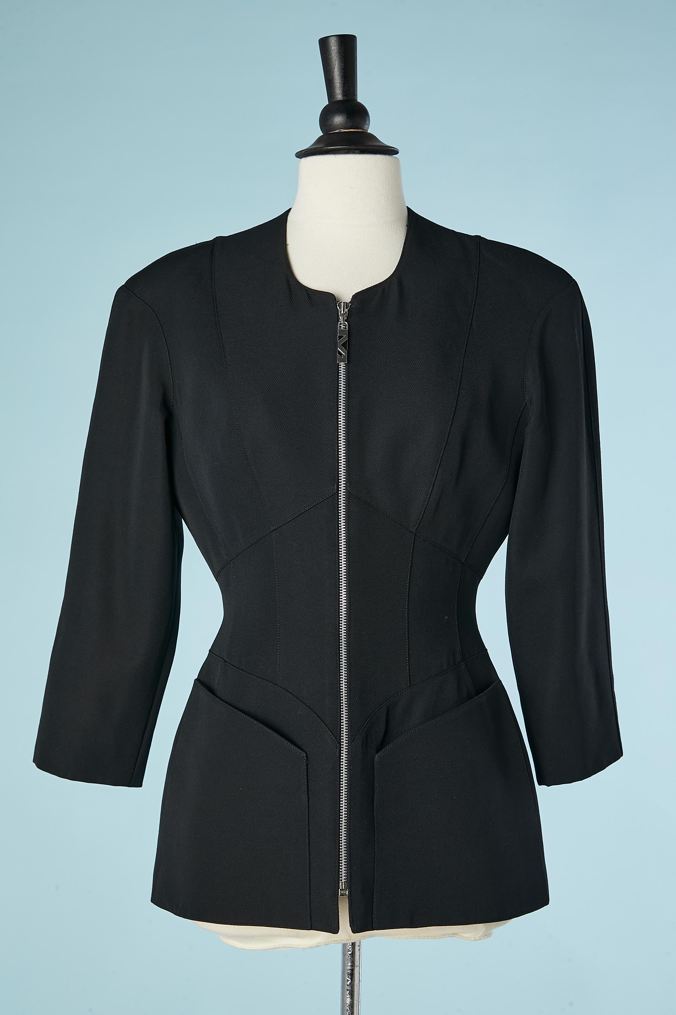 Black jacket with zip closure and cut-work Mugler  For Sale