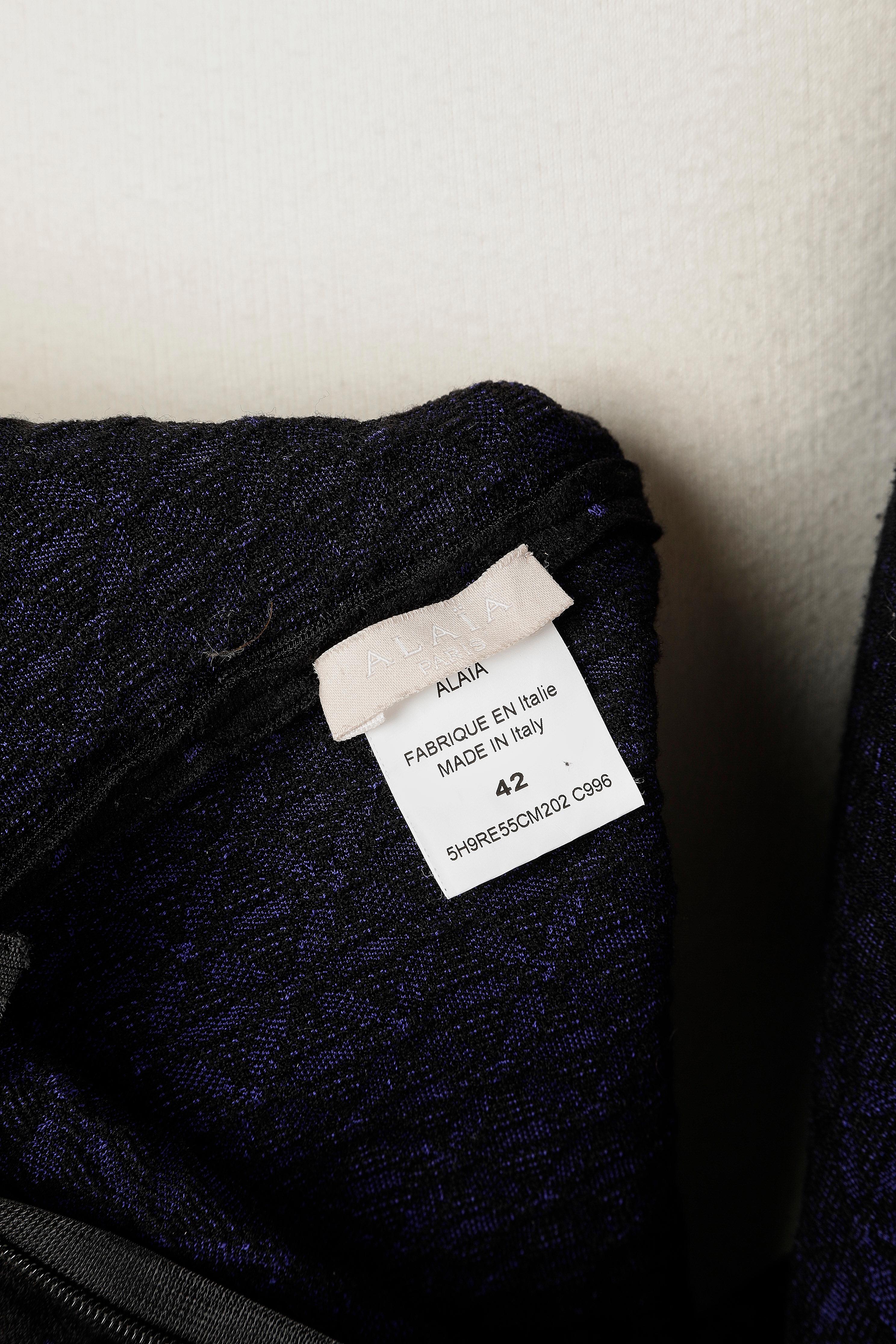 Black jacquard knit dress with short sleeves AlaÏa For Sale 1
