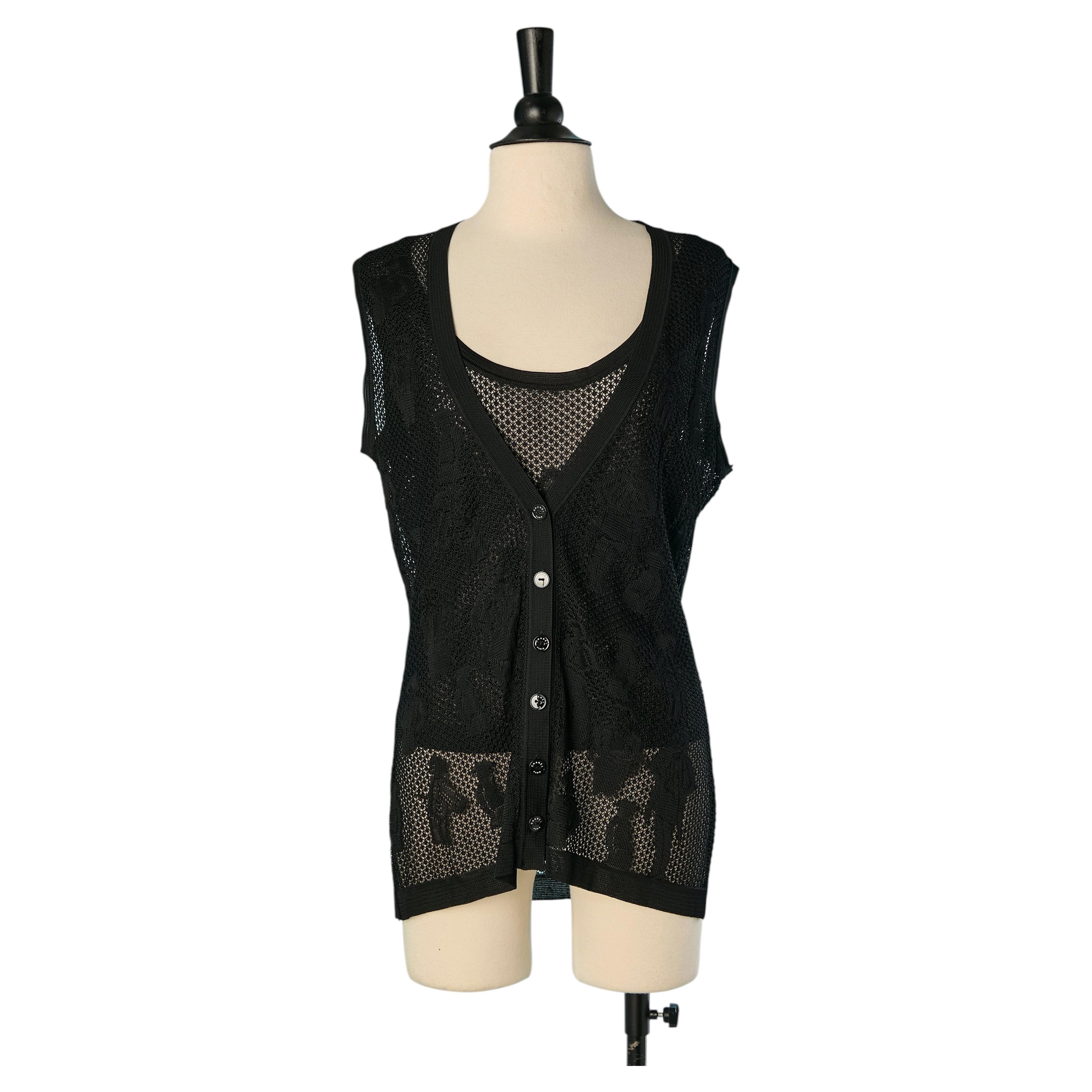 Zweiteiliges Ensemble aus schwarzer Jacquard-Rayon-Weste und Tanktop von Chanel im Angebot