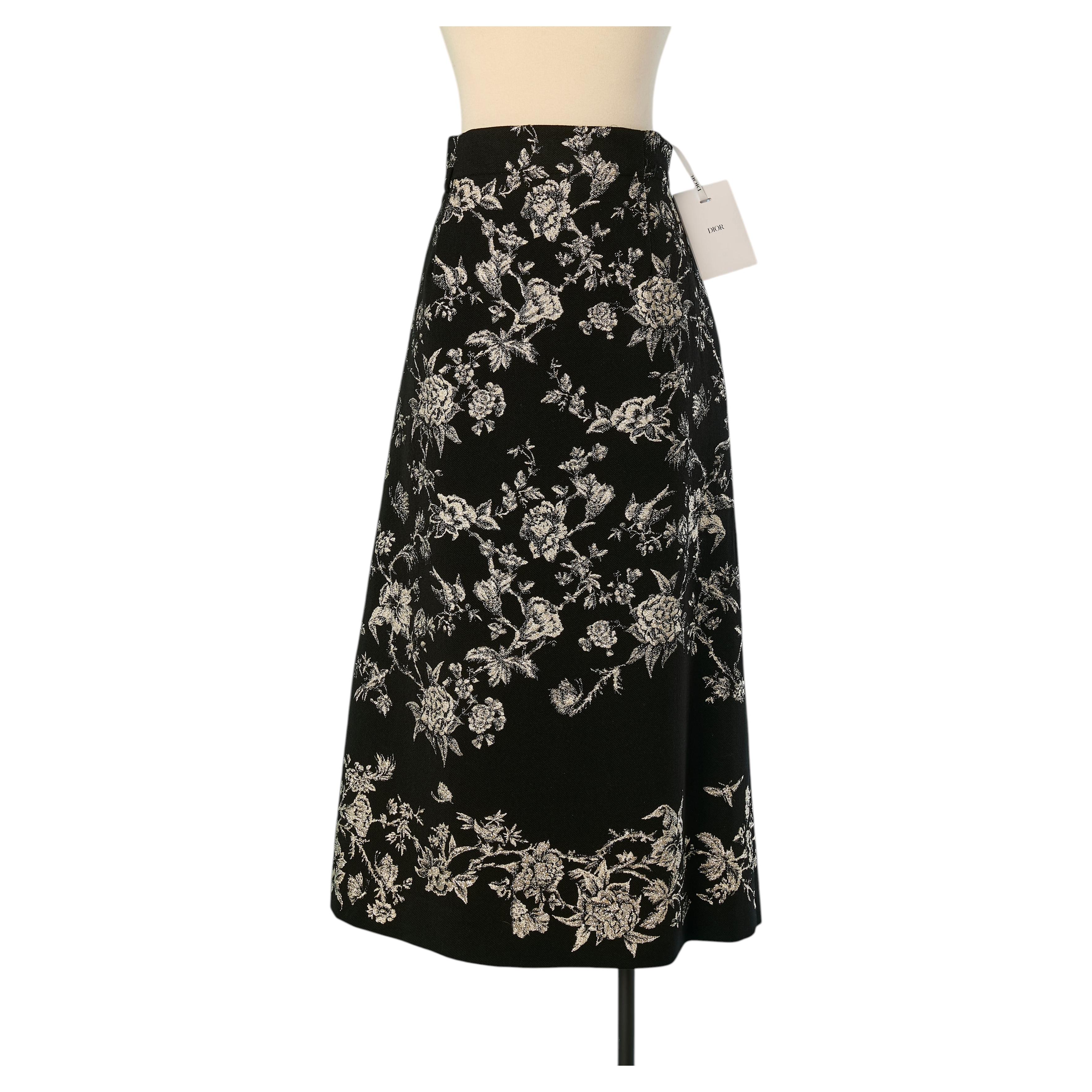 Schwarzer Jacquard-Rock mit goldenem Lurex-Blumenmuster von Christian Dior