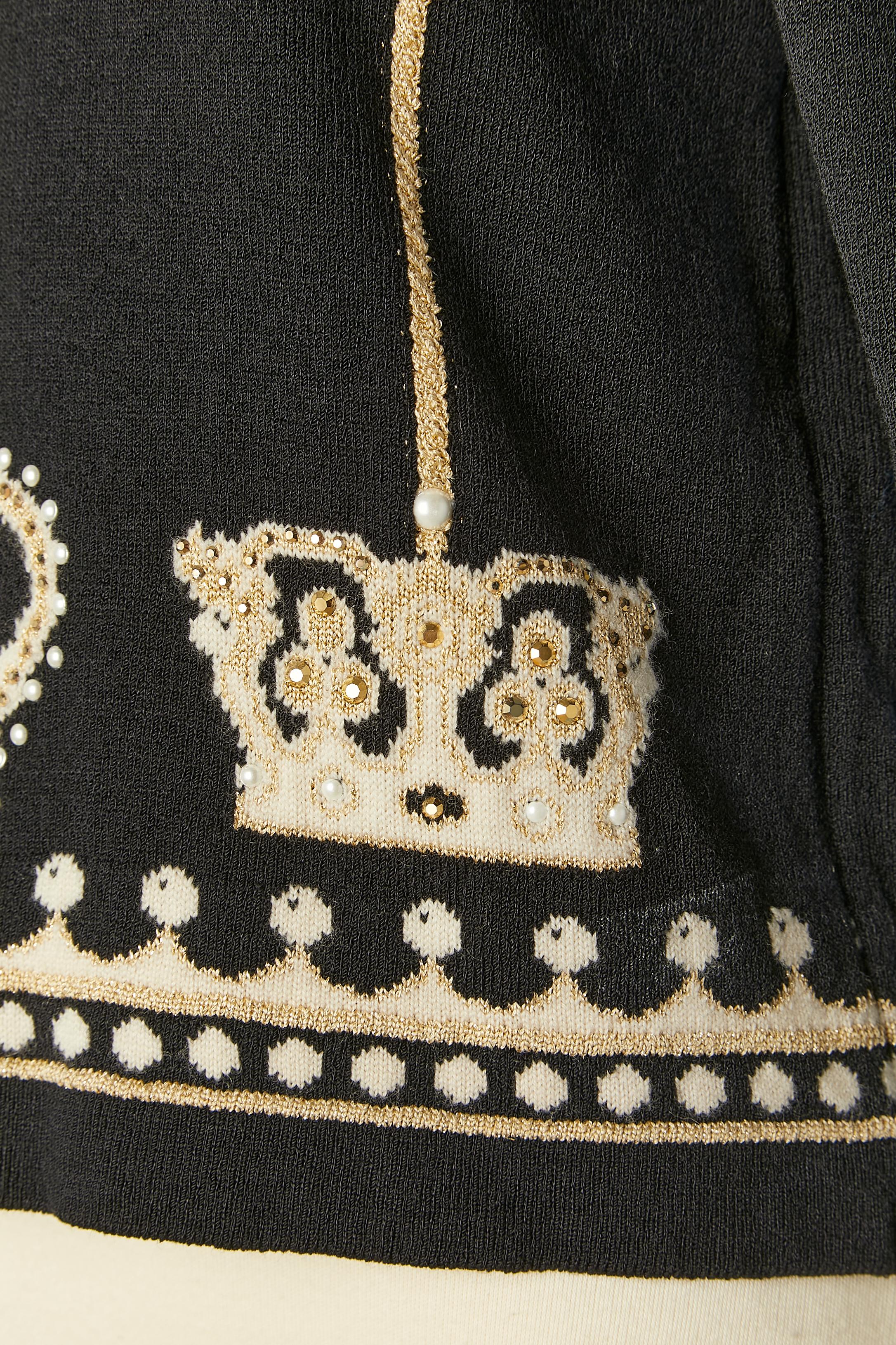 Pull en jacquard noir avec motif de courons St John par Mary Gray Excellent état - En vente à Saint-Ouen-Sur-Seine, FR