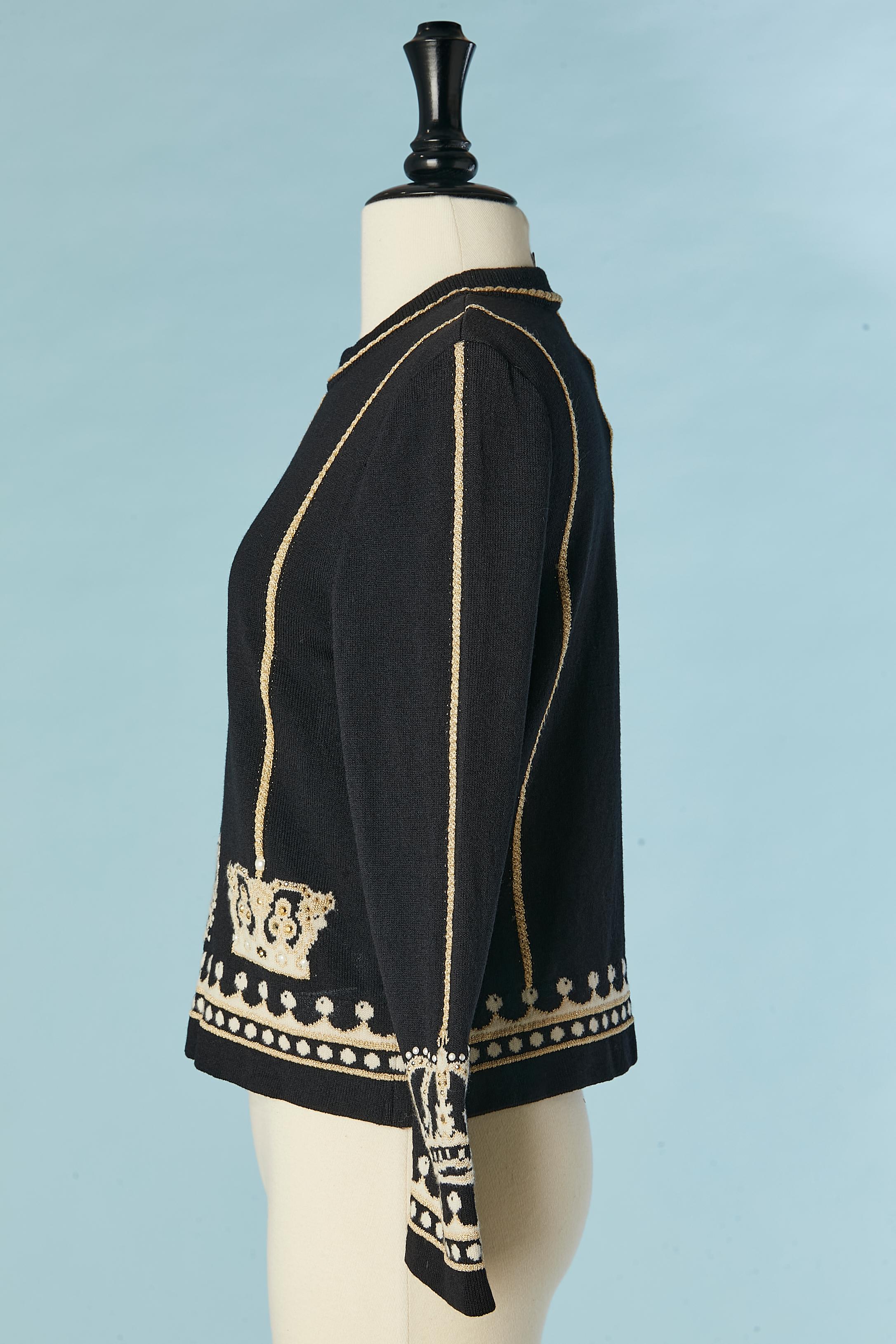 Pull en jacquard noir avec motif de courons St John par Mary Gray Pour femmes en vente