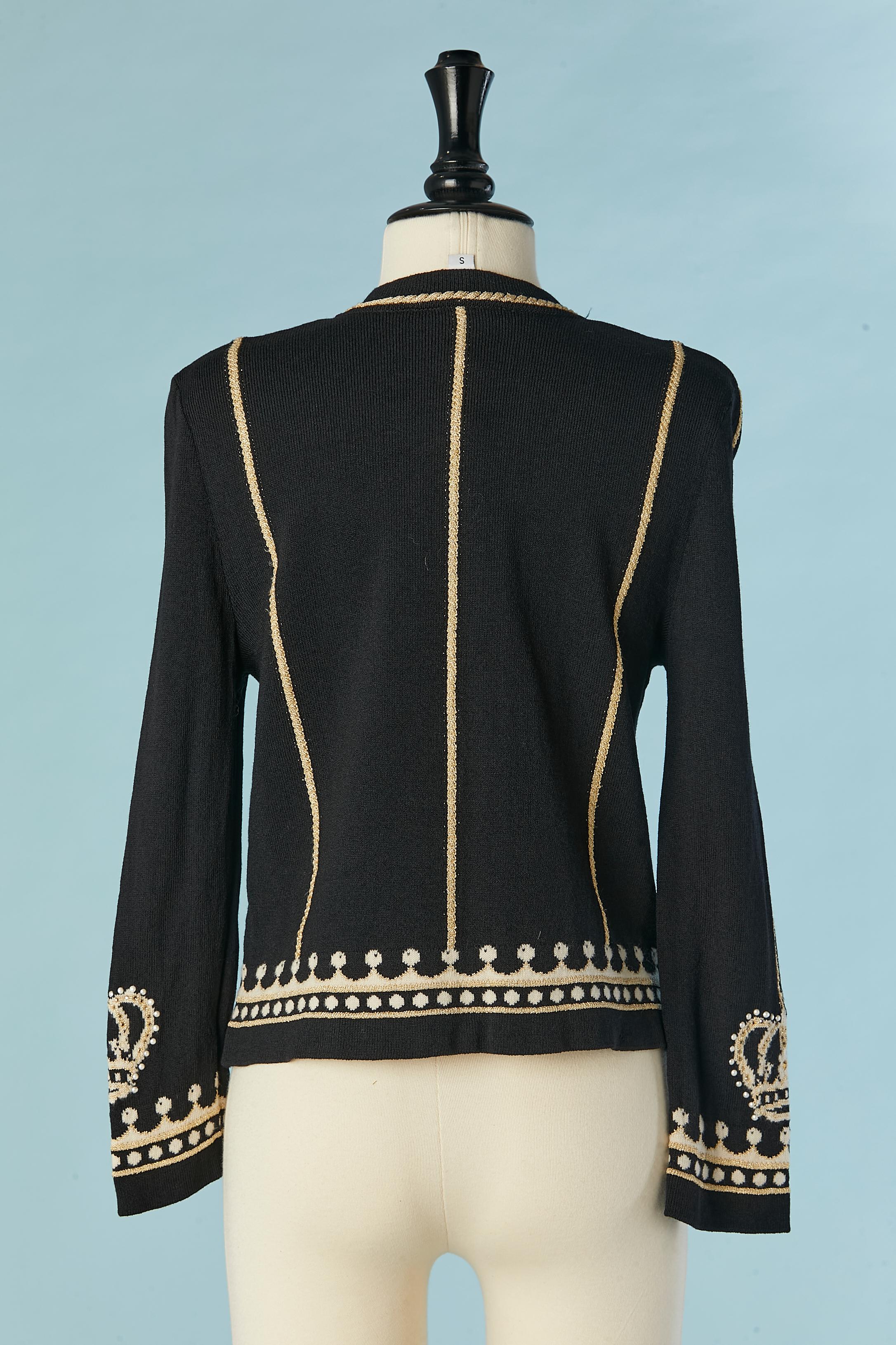 Pull en jacquard noir avec motif de courons St John par Mary Gray en vente 1