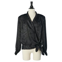 Vintage Black jacquard wrap shirt Nina Ricci " CHARME" 