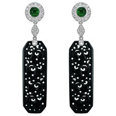 Black Jade and Colombian Emerald Dangle Earring