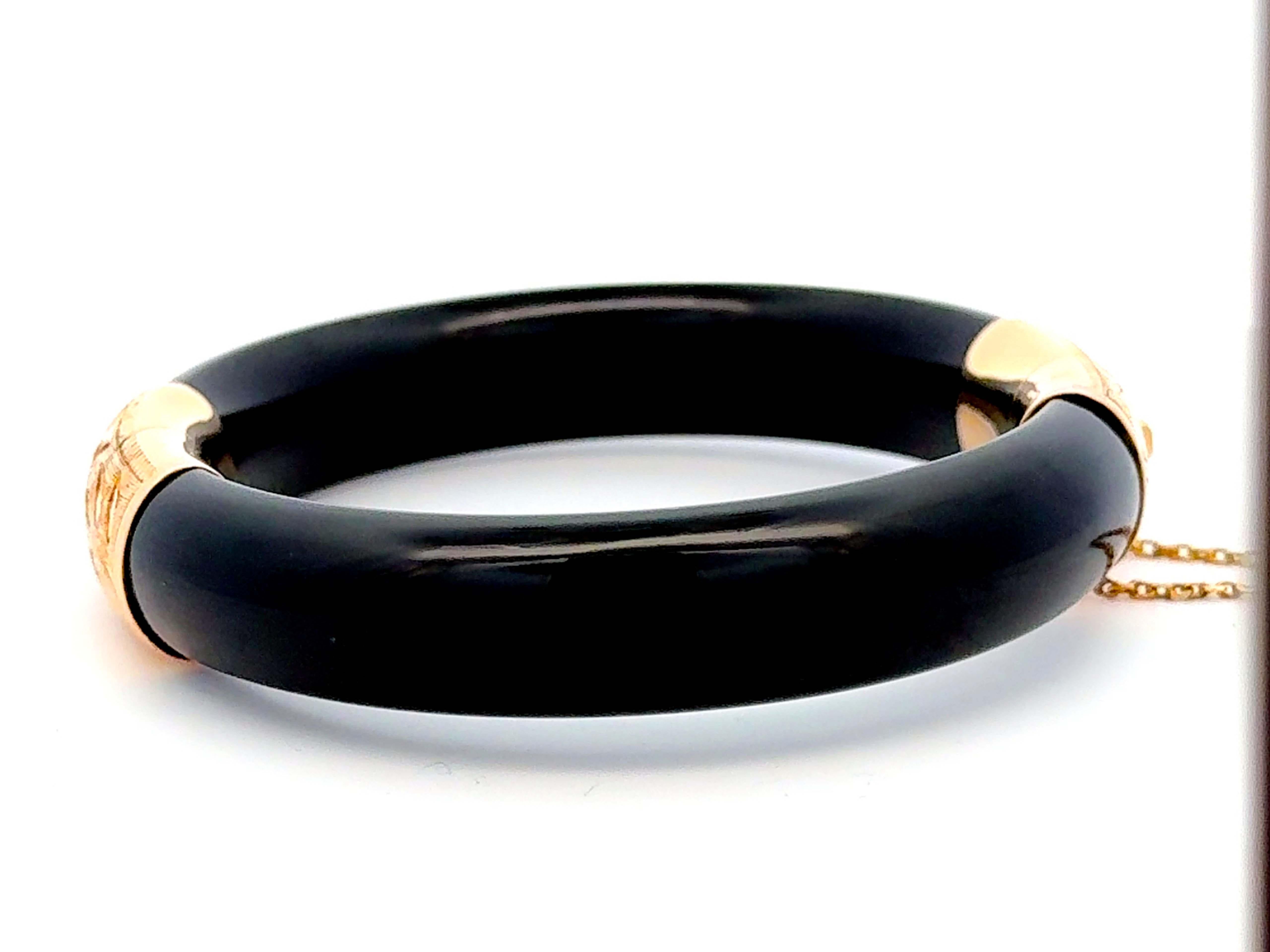 Bracelet en jade noir 14k or jaune Excellent état - En vente à Honolulu, HI