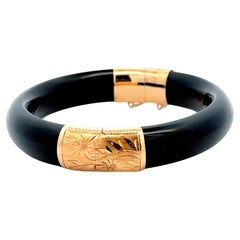 Black Jade Bangle 14k Yellow Gold