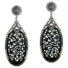 Vintage Black Jade Dangle Earrings With Diamonds 39.32 Carats