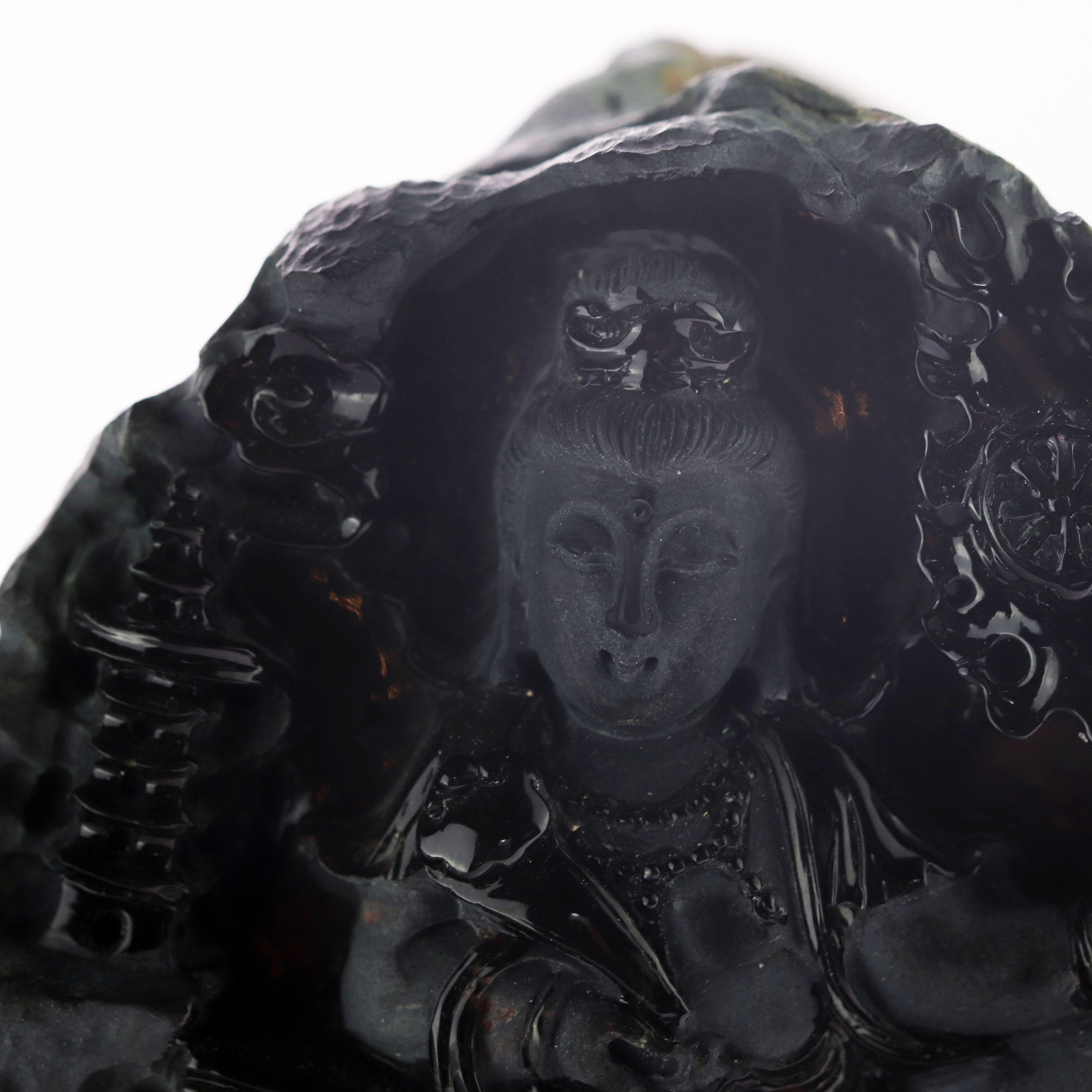 Black Jade Guanyin Bodhisattva Female Buddha Asian Art Carved Statue Sculpture For Sale 8