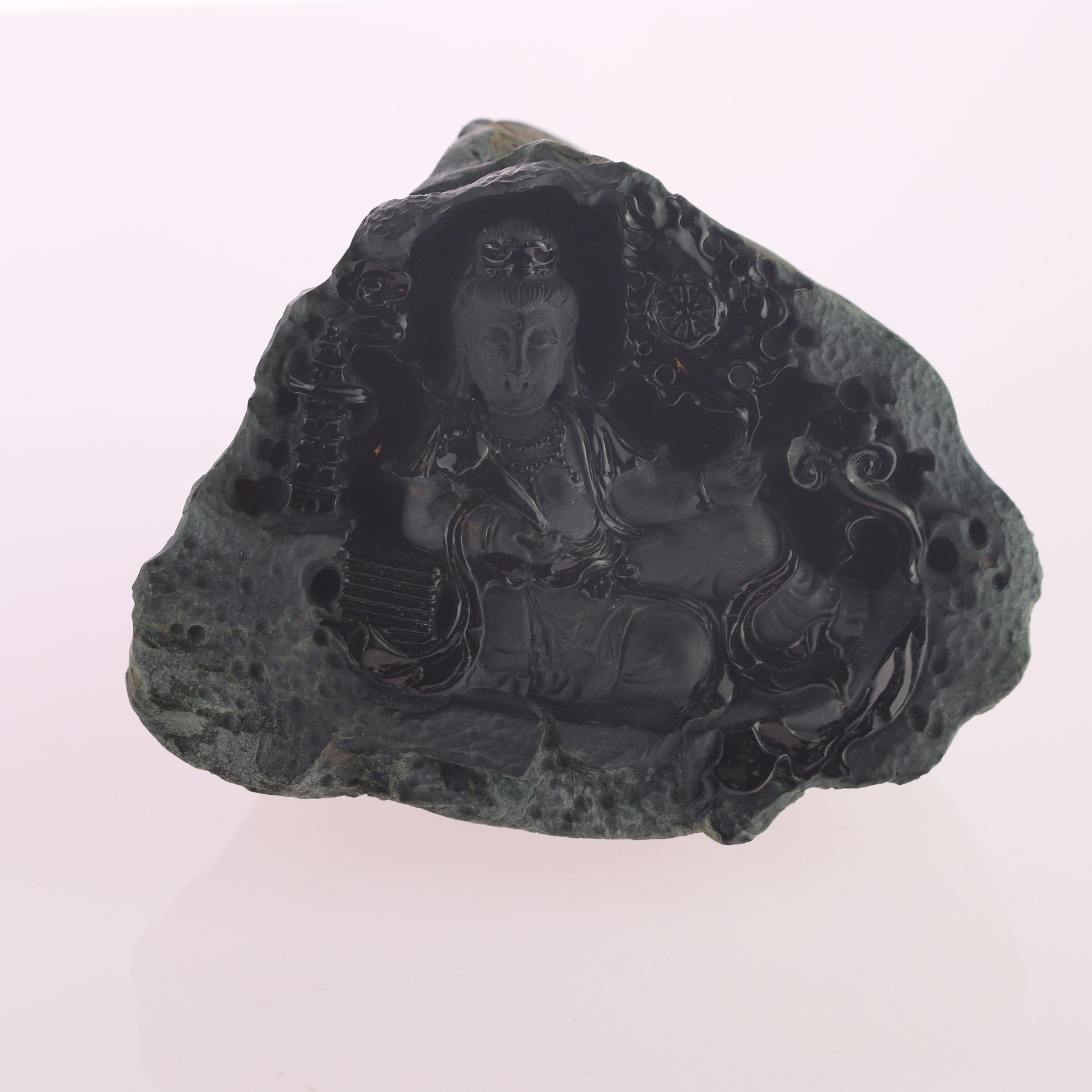 Arts and Crafts Black Jade Guanyin Bodhisattva Female Buddha Asian Art Carved Statue Sculpture For Sale
