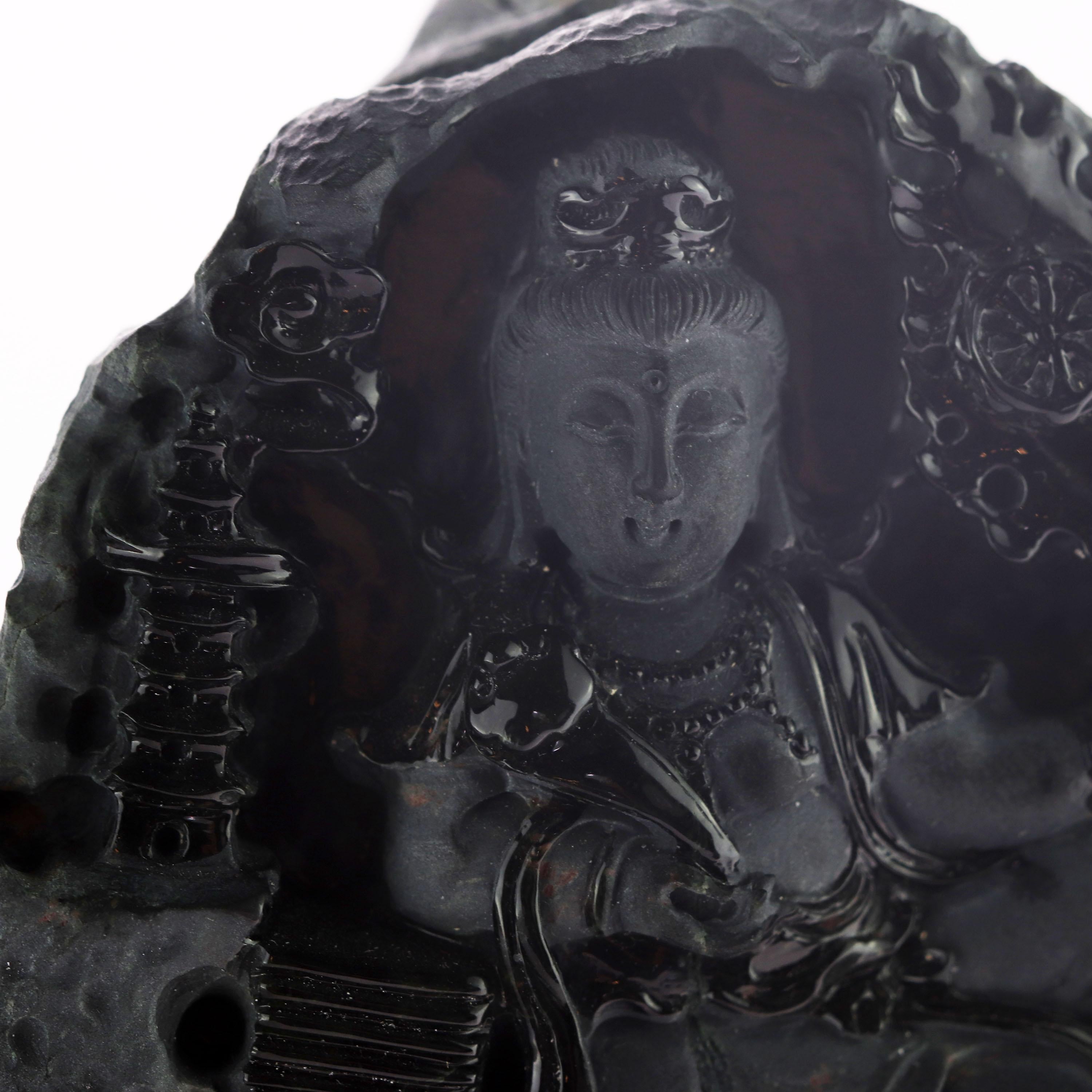 20th Century Black Jade Guanyin Bodhisattva Female Buddha Asian Art Carved Statue Sculpture For Sale