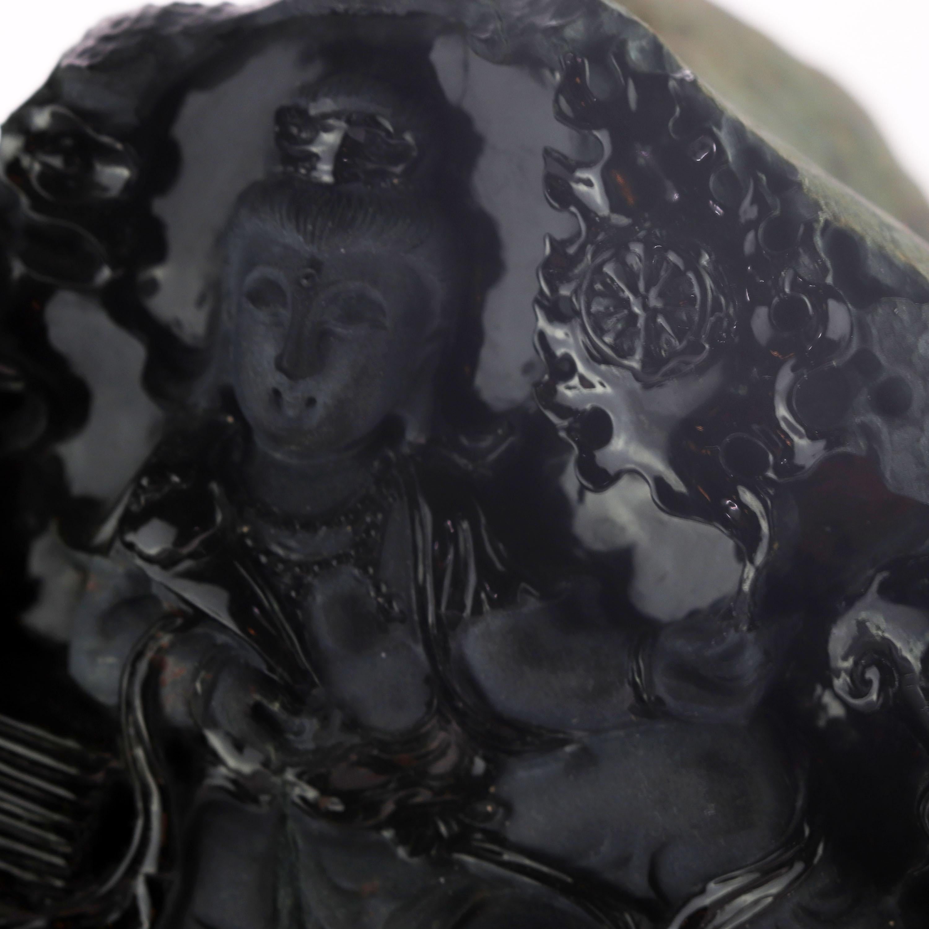 Black Jade Guanyin Bodhisattva Female Buddha Asian Art Carved Statue Sculpture For Sale 1