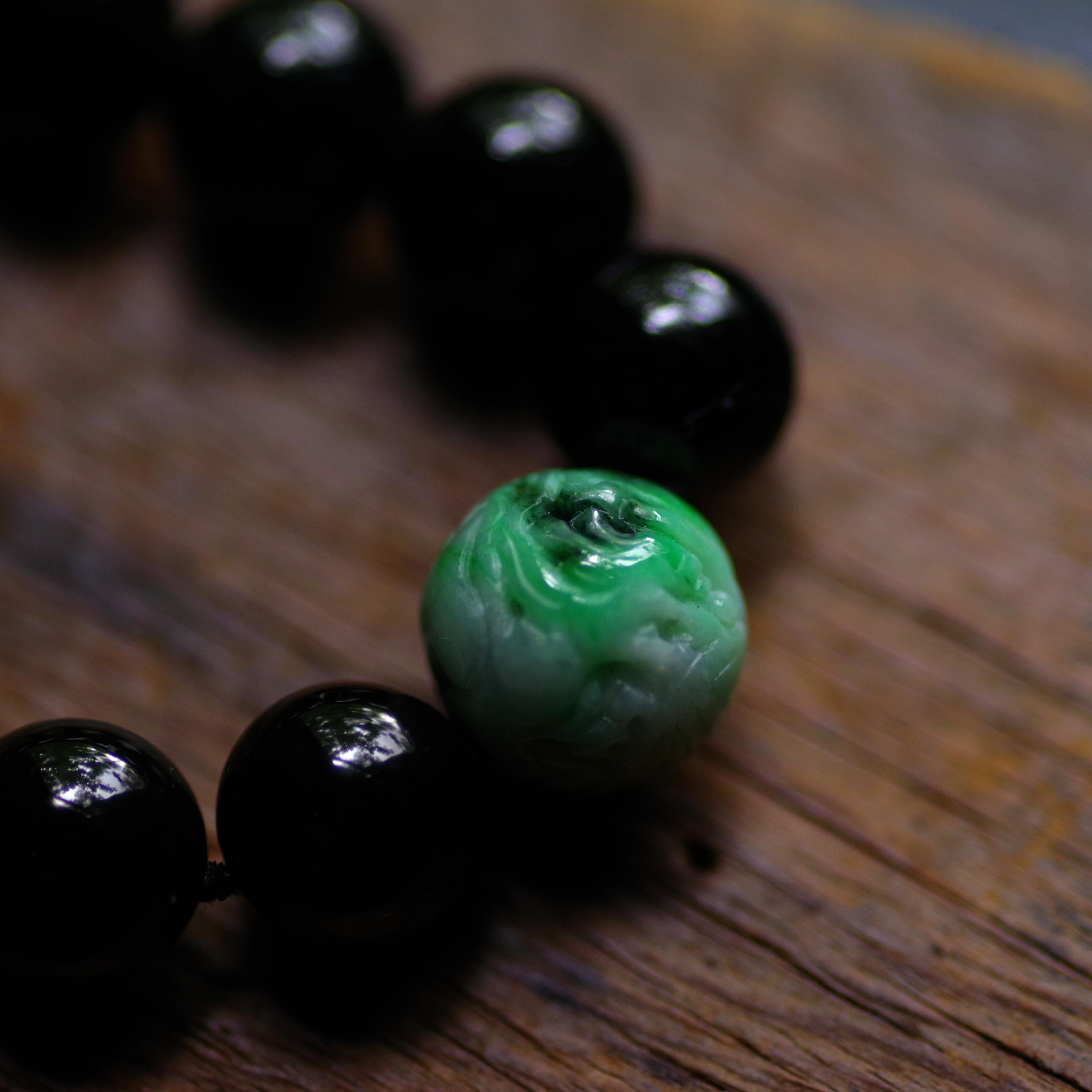 Gump's Rare Black Jade Necklace with Moss on Snow Focal Point Bead 4