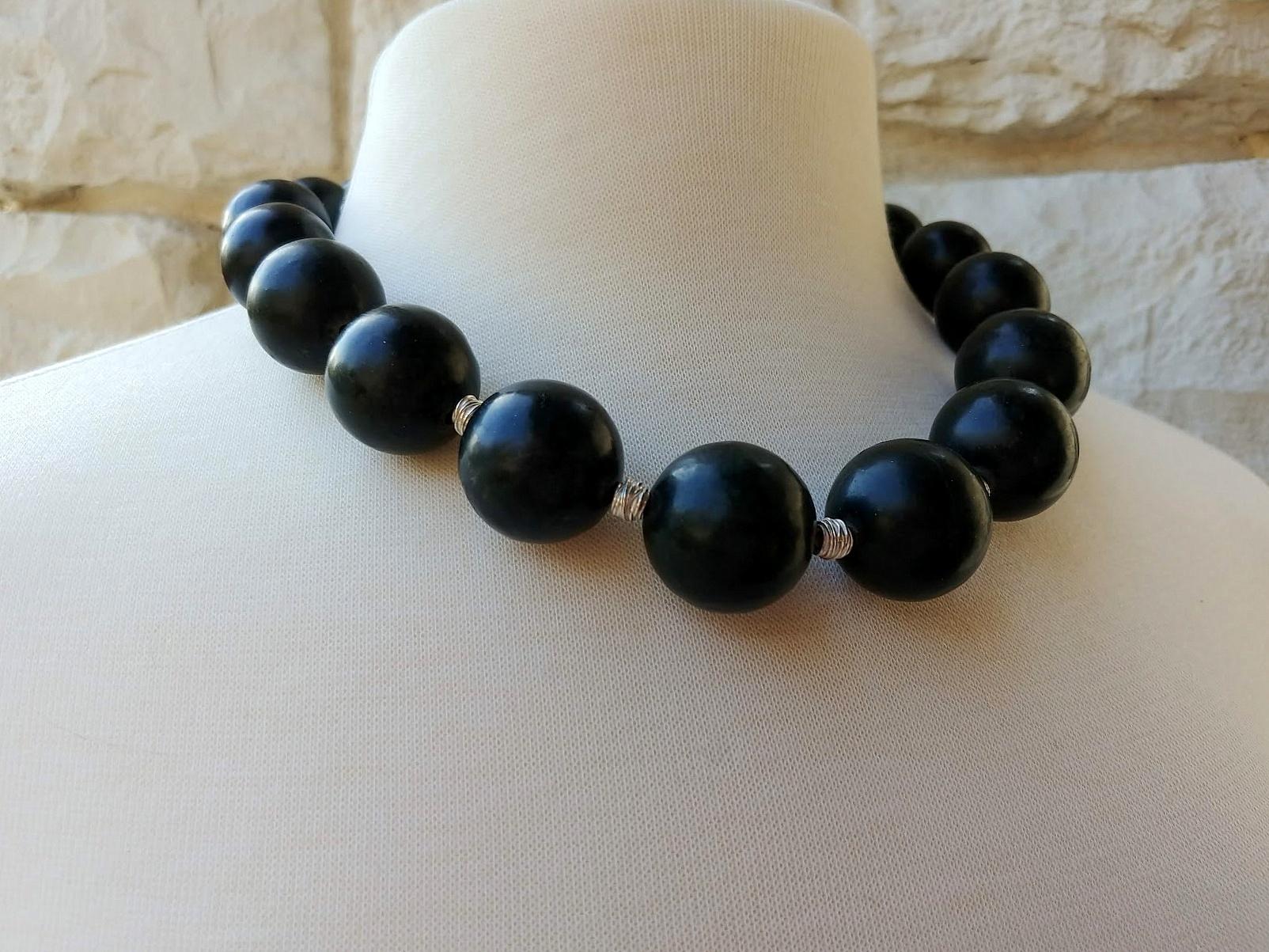 Black Jade Necklace, Eastern Pamir Nephrite For Sale 1