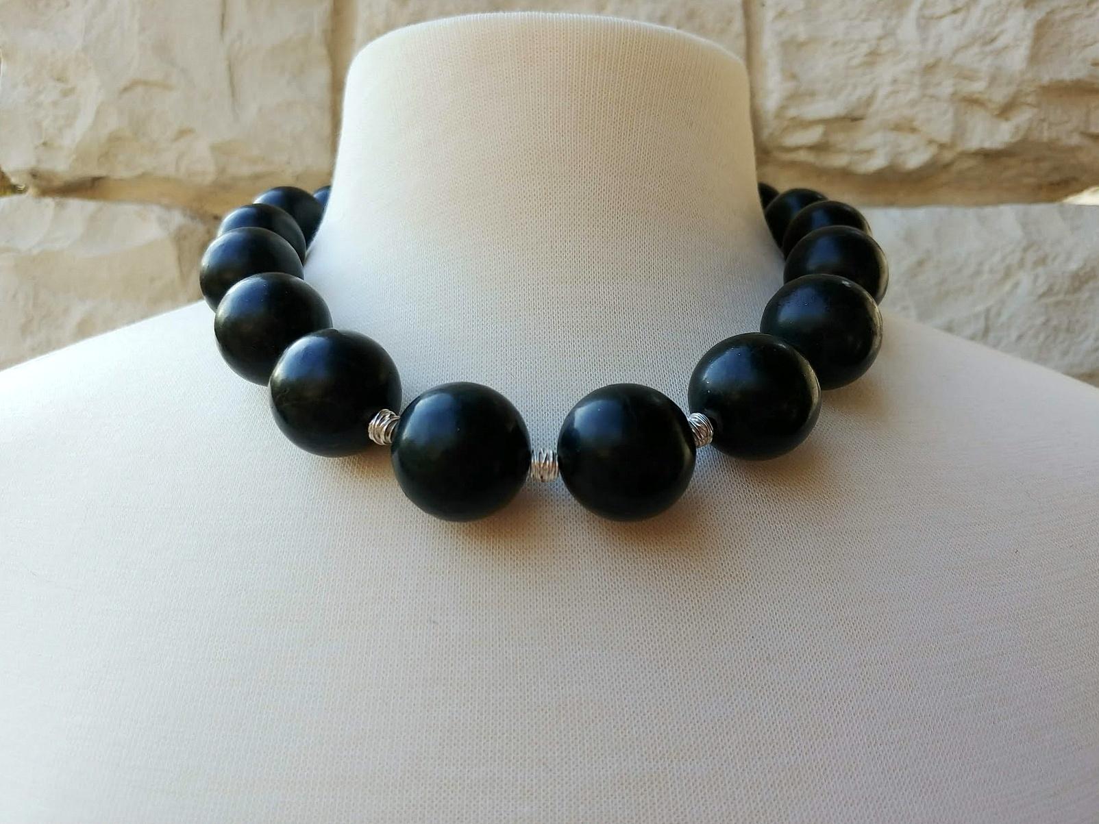 Black Jade Necklace, Eastern Pamir Nephrite For Sale 2