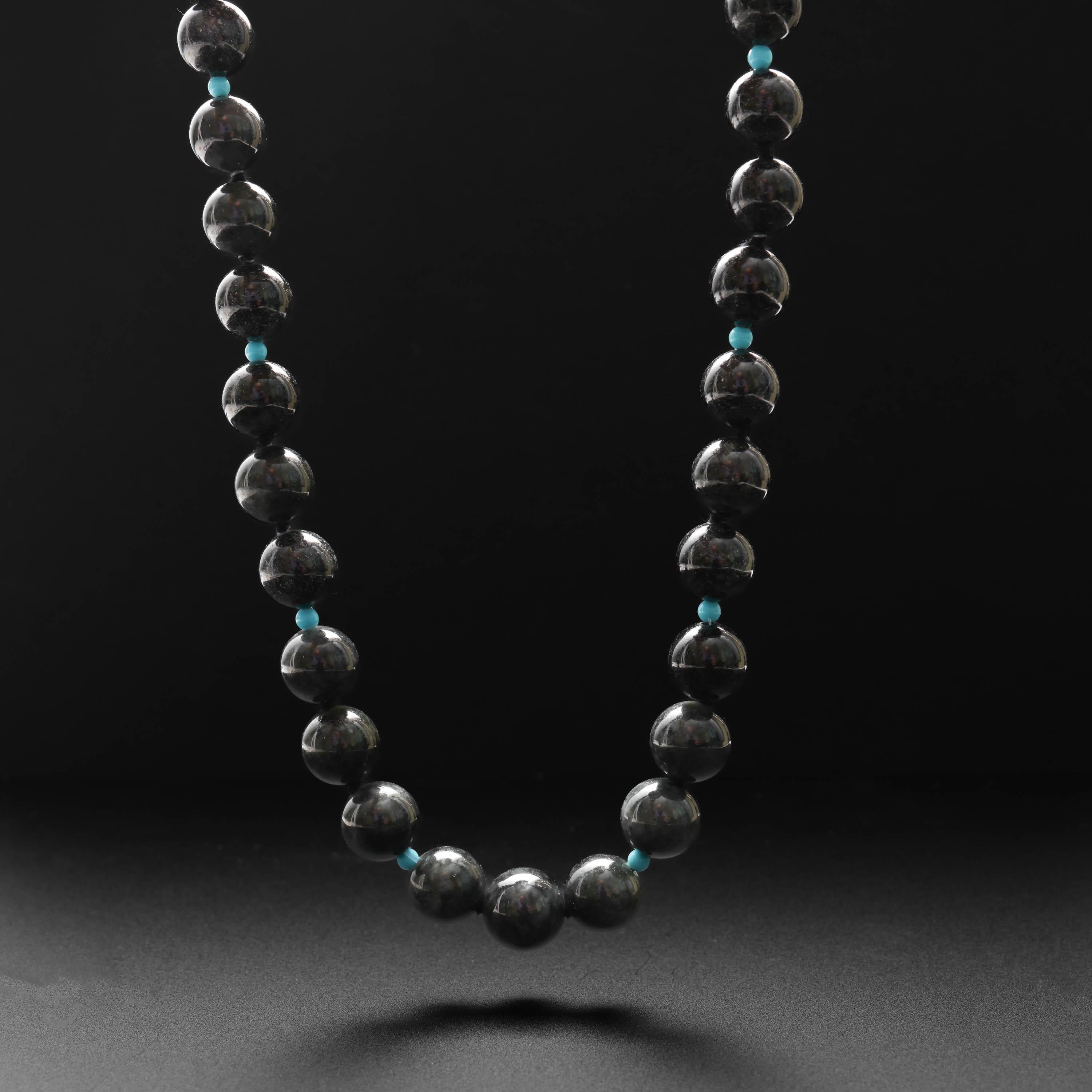 Halskette aus schwarzer Jade mit türkisfarbenem Akzent Perlen, zertifizierter unbehandelter Jadeit Jade im Angebot 2