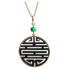 Schwarzer Jade-Anhänger 18K New Double Happiness, zertifiziert unbehandelt