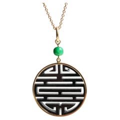 Black Jade Pendant 18K New Double Happiness, Certified Untreated