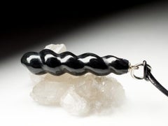 Black Jade Pendant Leather Cord China hand carving necklace Natural Spiral Gem