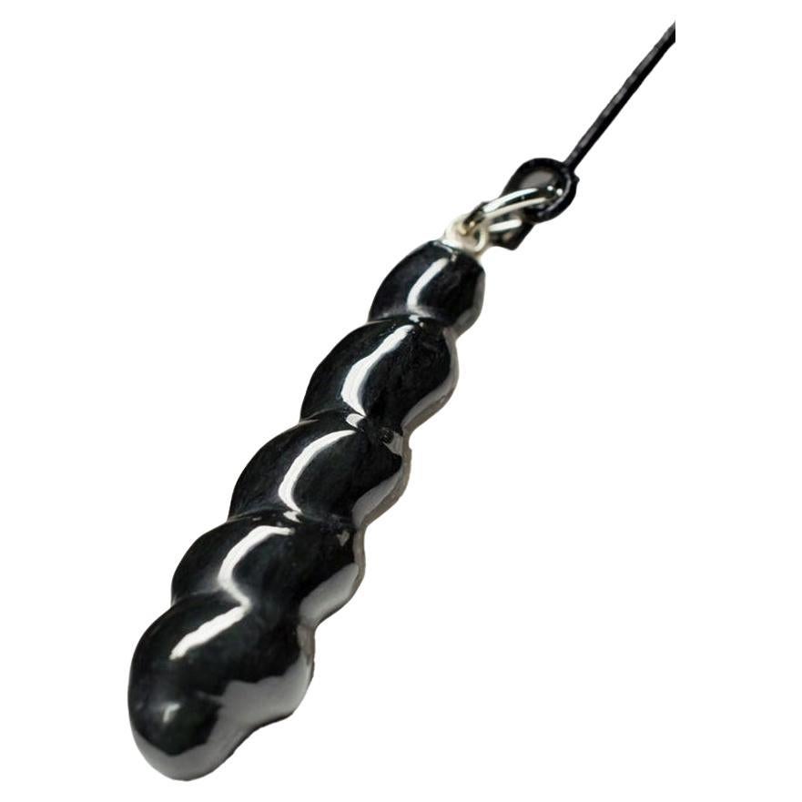 Black Jade Pendant Leather Cord China hand carving necklace Natural Spiral Gem For Sale