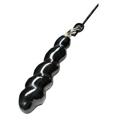 Black Jade Pendant Leather Cord China hand carving necklace Natural Spiral Gem