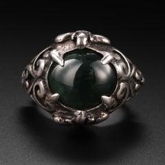 Black Jade Ring in Handmade Baroque Silver Setting