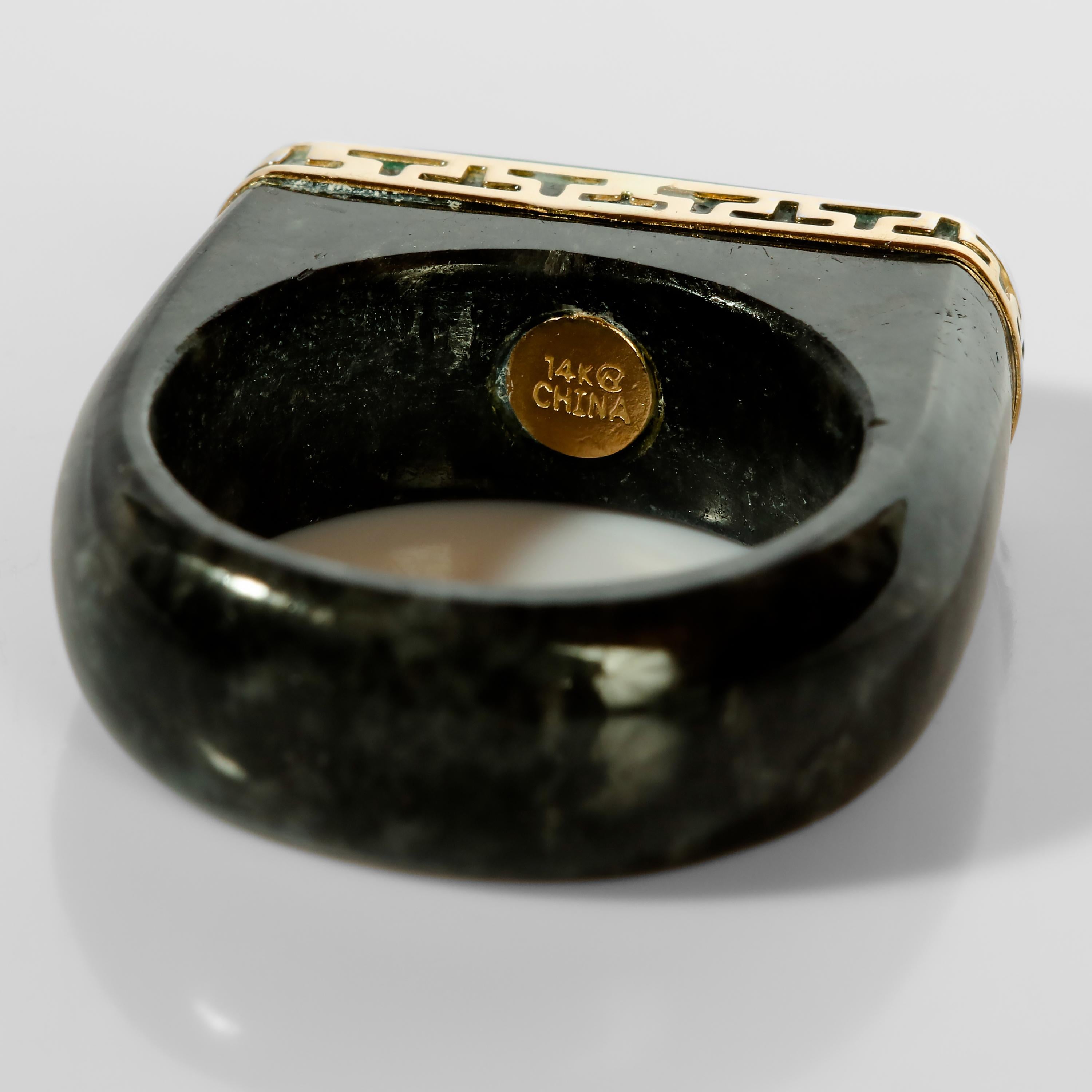 Artisan Black Jade Saddle Ring with Malachite