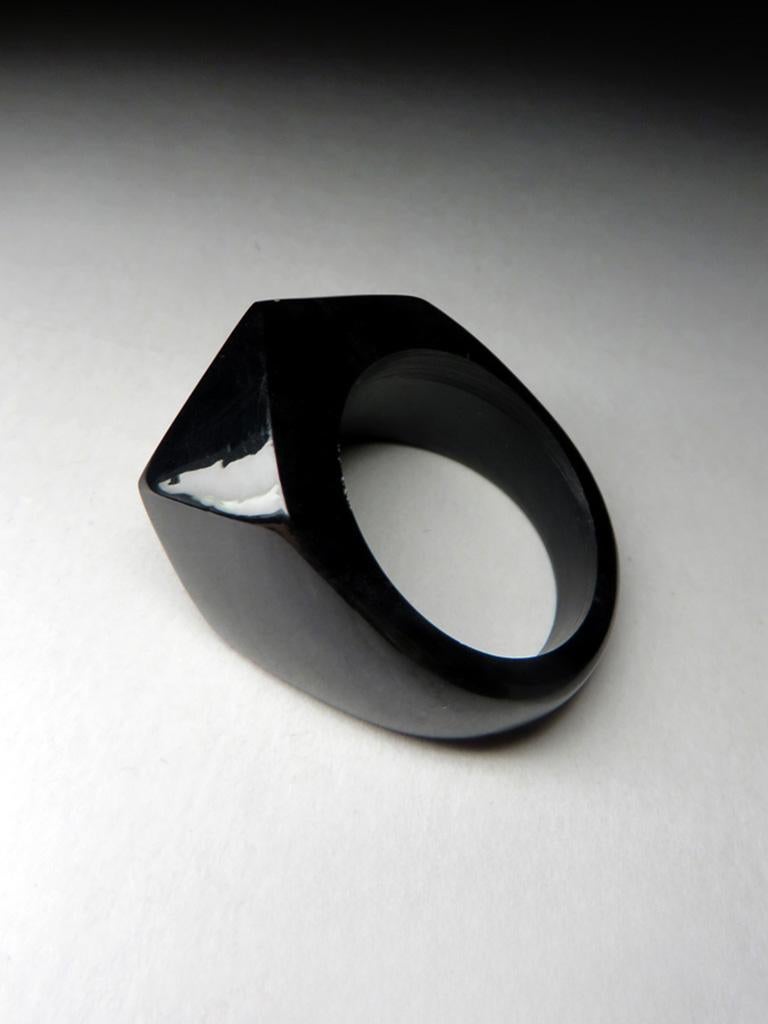 Mixed Cut Black Jade Solid Ring Rare Midnight Tulip Flower Natural Gemstone Queen of Night For Sale