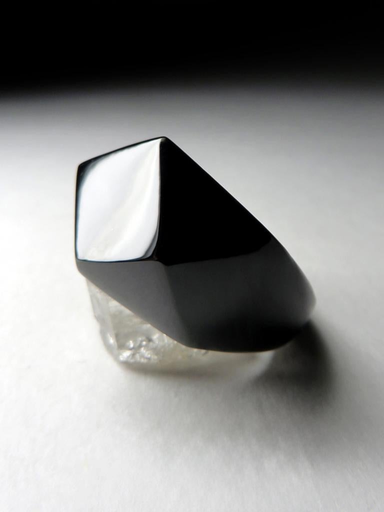 Women's or Men's Black Jade Solid Ring Rare Midnight Tulip Flower Natural Gemstone Queen of Night For Sale