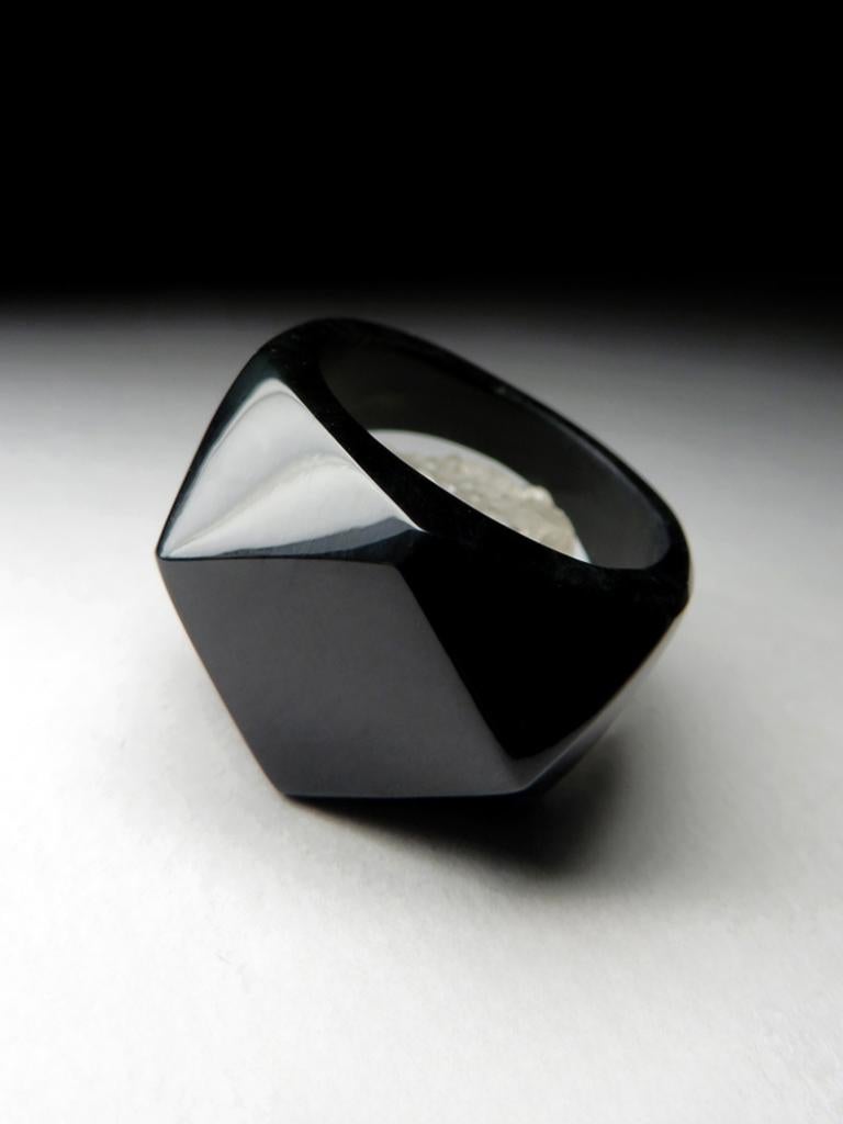 Black Jade Solid Ring Rare Midnight Tulip Flower Natural Gemstone Queen of Night For Sale 2